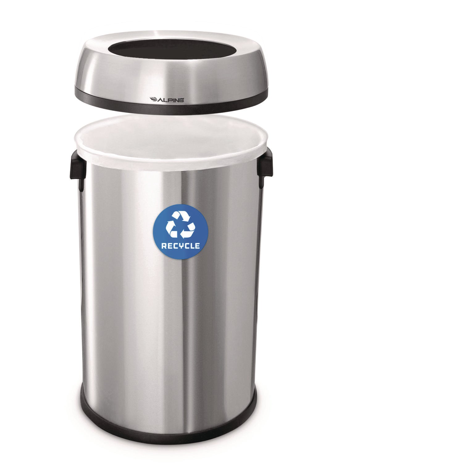 Alpine Industries 17 Gallon Stainless Steel Recycling Bin with Open Top - Durable Metal Trash Can for Home, Office, Kitchen & Outdoor Use