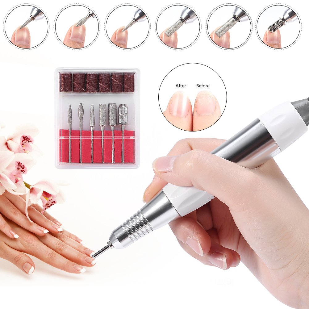 Professional Cordless Rechargeable Nail Drill Machine - 30000 RPM Electric Nail File with LCD Display & 6 Drill Bits - Portable Manicure Pedicure Kit for Salon, Home Use & DIY Nail Art