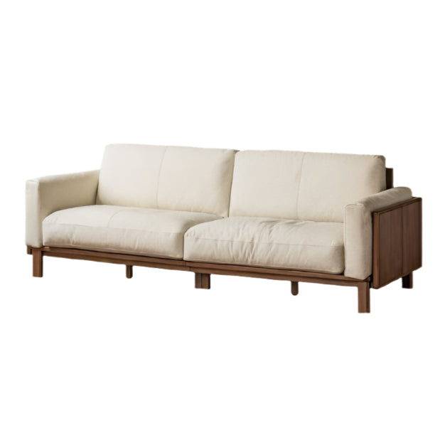 Premium Black Walnut & Ash Solid Wood High Back Leather Sofa - Luxurious Living Room Furniture for Modern Home & Office Decor