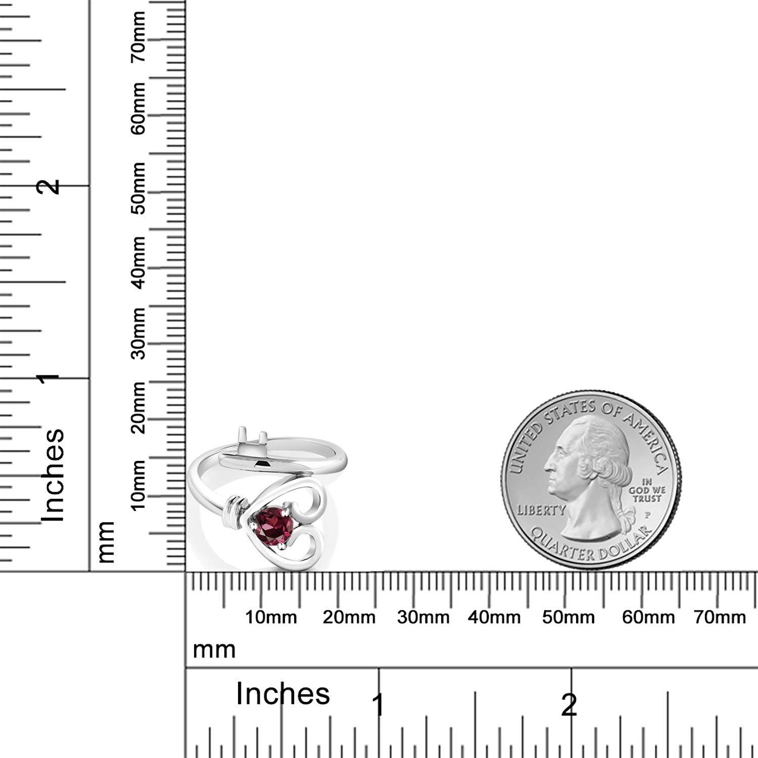 925 Sterling Silver Red Rhodolite Garnet Heart Key Ring for Women - 0.60 Cttw Birthstone Jewelry (Size 5-9) | Elegant Gift for Valentine's Day, Anniversary & Birthday