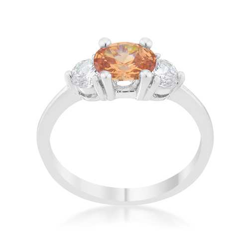 1.2ct Champagne Cubic Zirconia Oval Ring in Rhodium - Elegant Classic Jewelry for Women, Perfect for Weddings, Anniversaries & Special Occasions