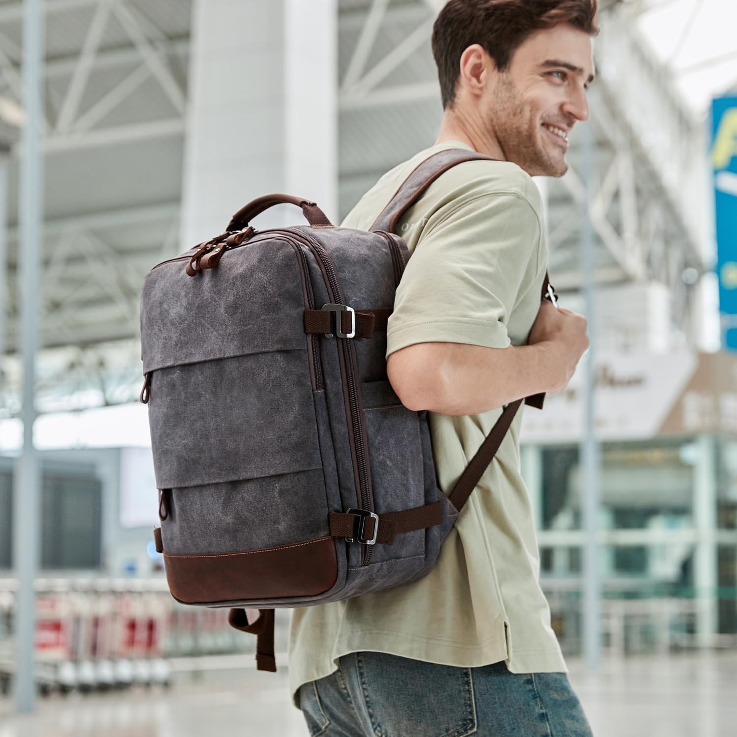 Men's Travel Backpack - 17 Inch Laptop Backpack Carry On Flight Approved, Business Casual Daypack for Hiking & Weekender Trips (Black/Gray) - Perfect for Air Travel, Commuting & Outdoor Adventures