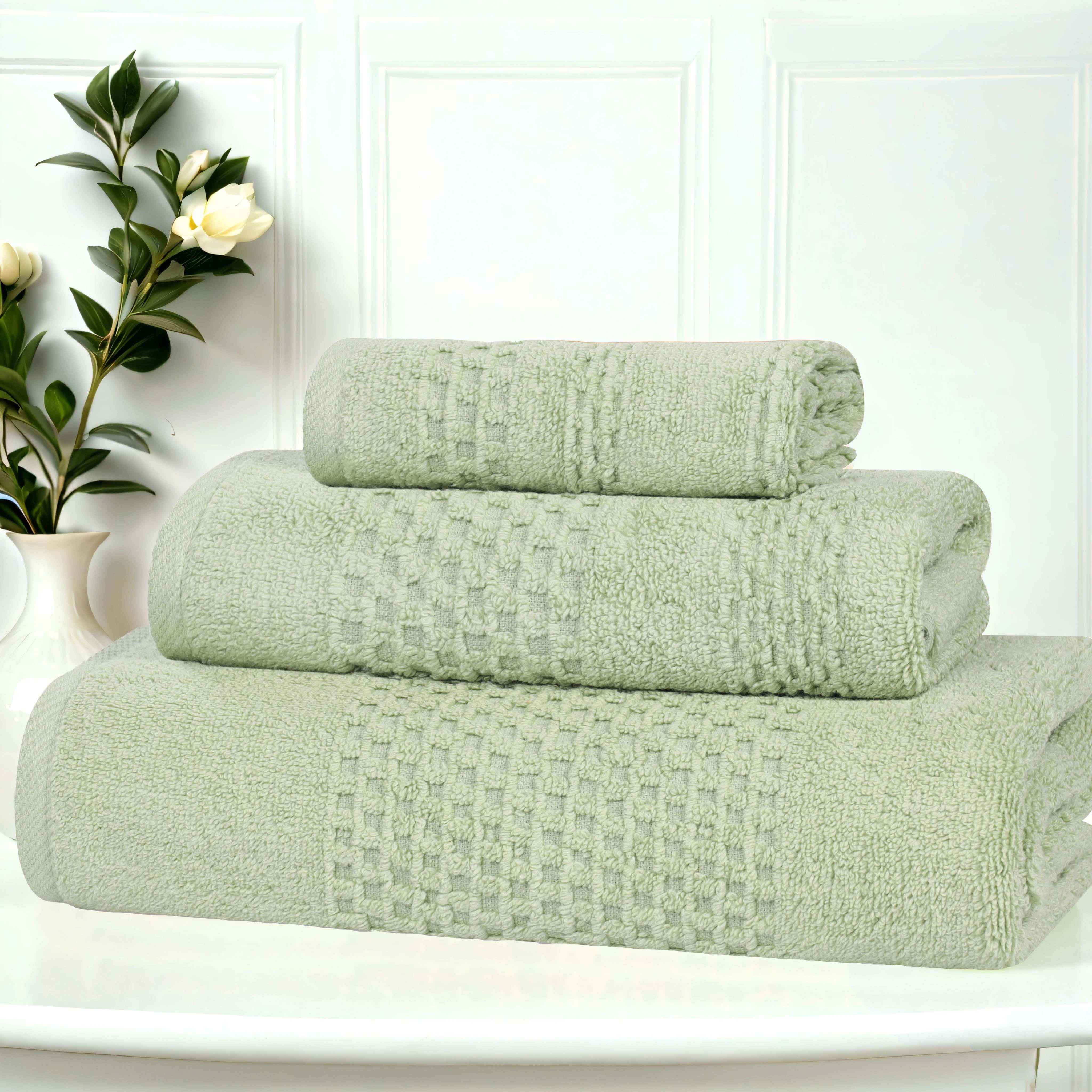 Playa Zero Twist Cotton Solid Waffle Textured 3 Piece Towel Set | Soft & Absorbent Bath Towels for Spa, Beach & Home Use