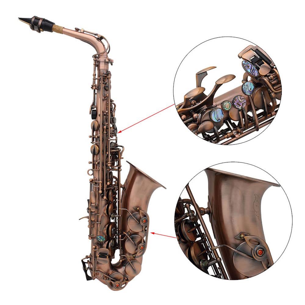 Professional Red Bronze E-flat Alto Saxophone with Abalone Shell Key Carvings - Includes Case, Gloves, Cleaning Cloth, Straps & Brush - Perfect for Jazz, Classical Music & Live Performances