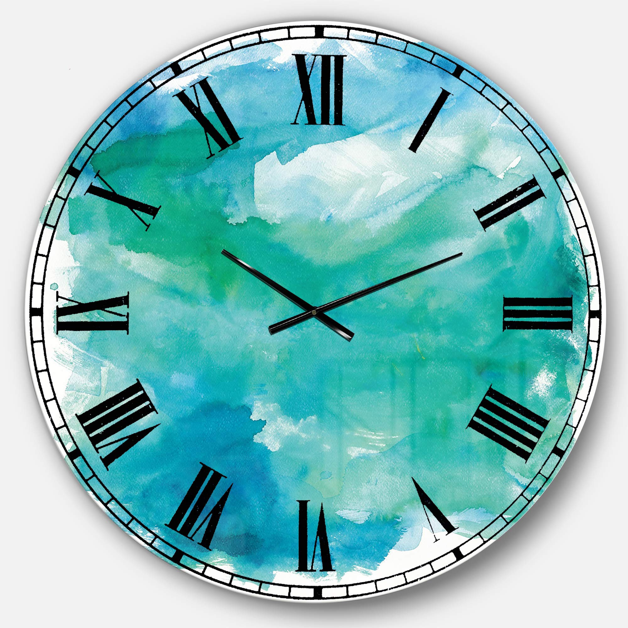 Designart Sea Glass Wall Art Farmhouse Round Decorative Clock - Metal Wall Clock for Home, Living Room, Bedroom & Office Decor | Perfect for Coastal, Boho & Rustic Interior Design Styles