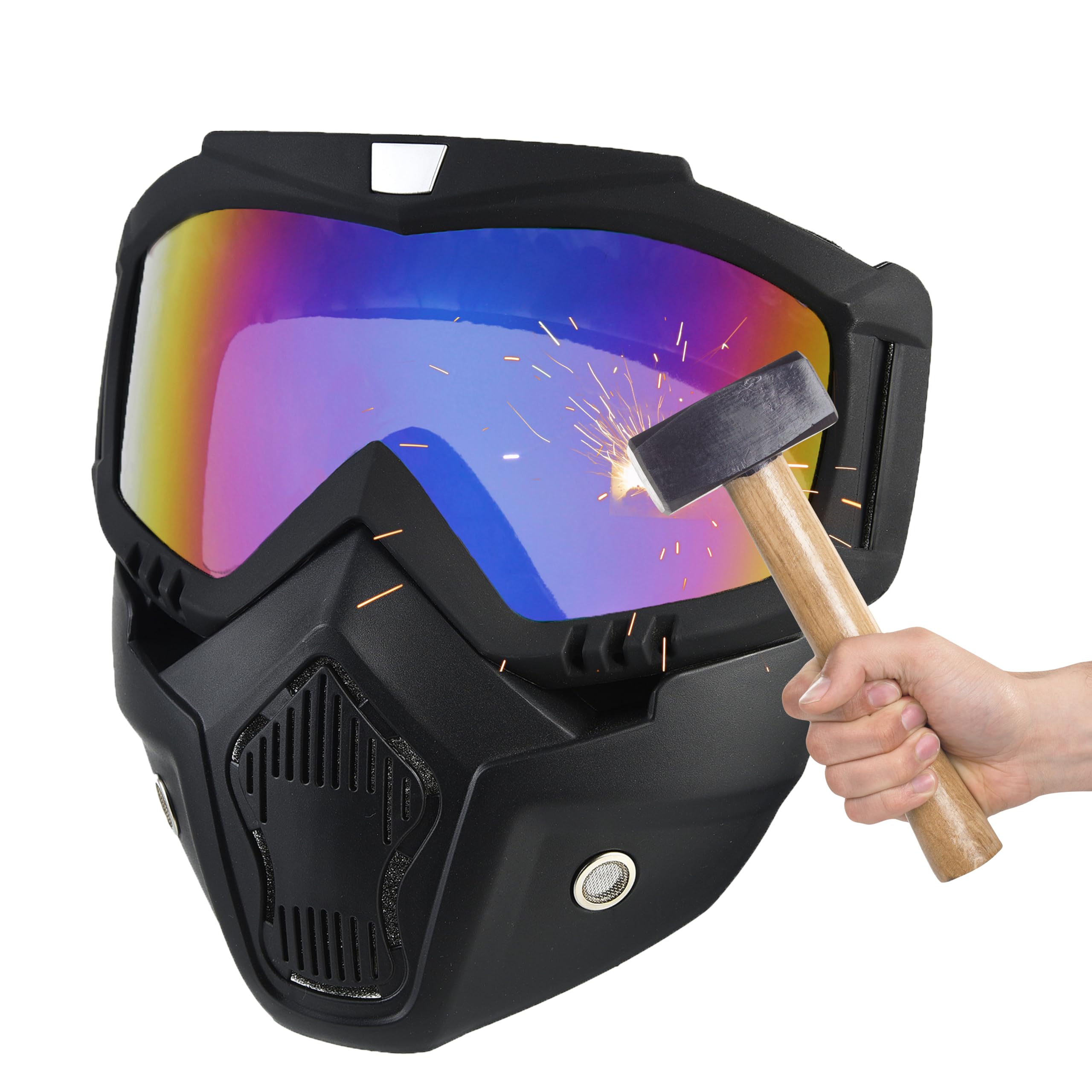 Tactical Airsoft Full Face Mask - Adjustable Paintball & Motorcycle Helmet Goggles with Removable Face Shield for Men & Women - Perfect for Airsoft Games, Paintball Battles & Motorcycle Riding Protection