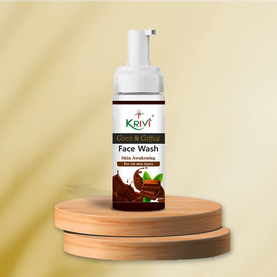 KRIVI Natural Brightening Face Wash with Coconut Extract, Coffee Extract, Vitamin E, Tea Tree Oil & Vitamin B5 - Paraben-Free 150ml for Glowing Skin | Daily Cleansing & Hydration for All Skin Types