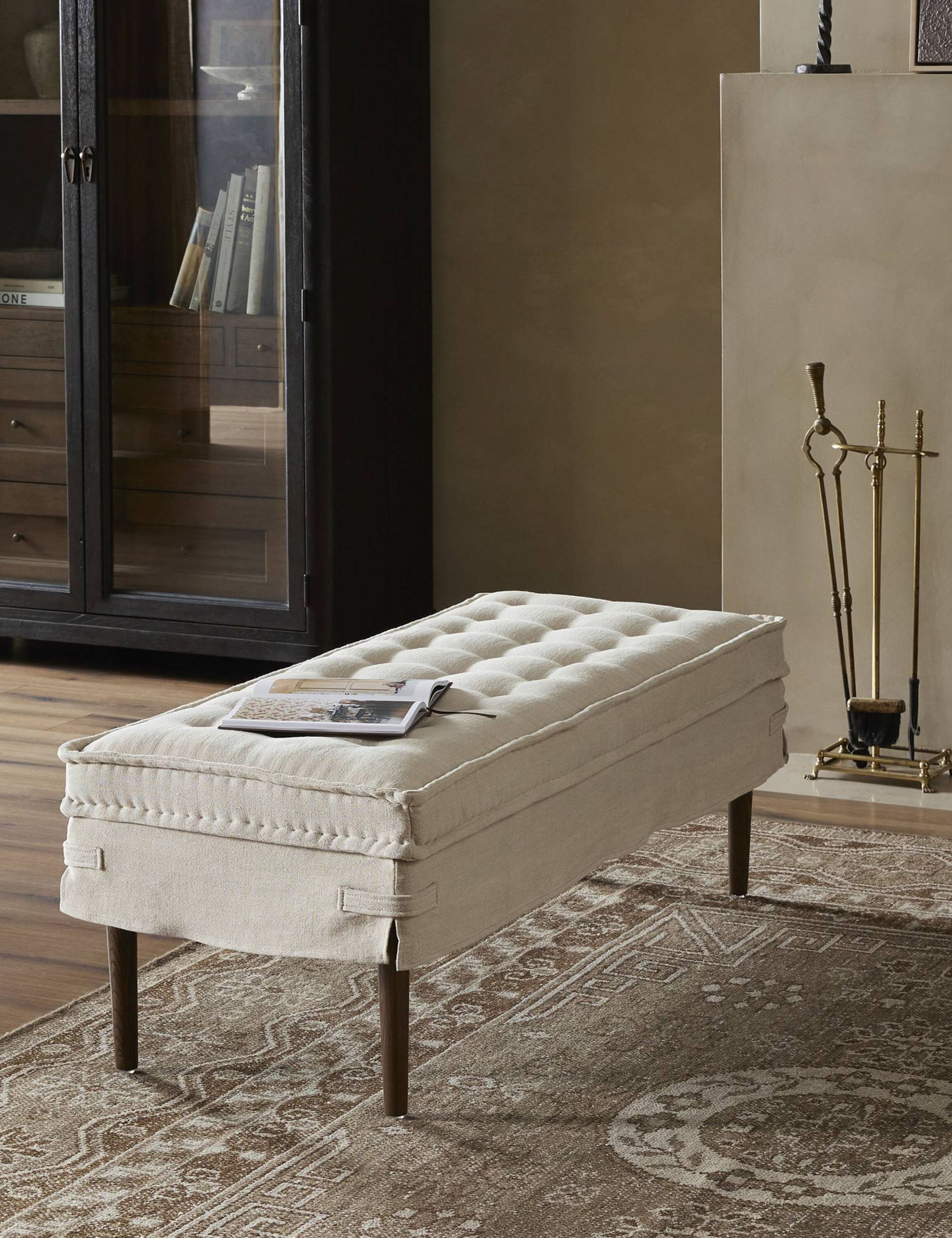 Cole Bench by Amber Lewis x Four Hands - Modern Wooden Entryway Bench with Upholstered Seat - Perfect for Hallway, Living Room & Bedroom Decor