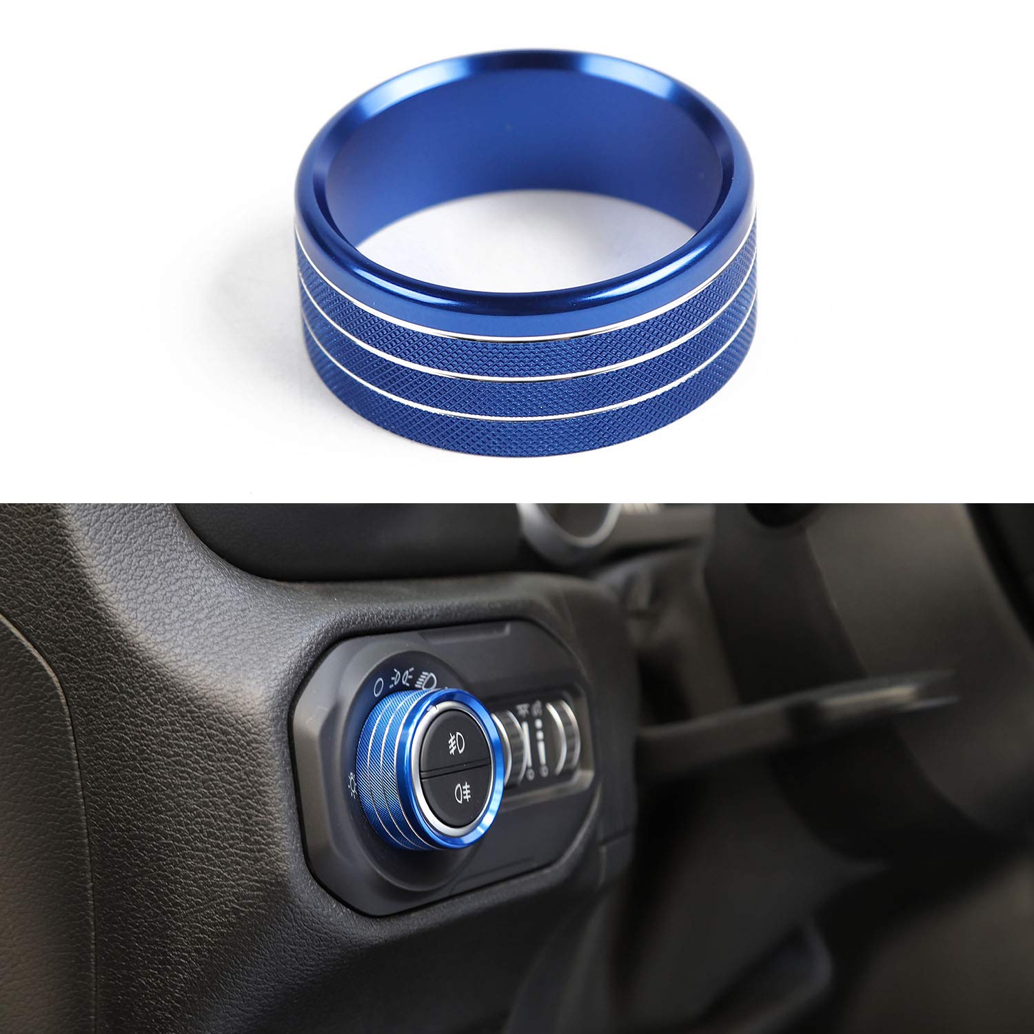 Jeep Wrangler JL 2018 Car Headlight Switch Knob Frame Ring Cover Trim - Blue Interior Accessories for Dashboard Customization | Perfect for Off-Roading & Night Driving Upgrades