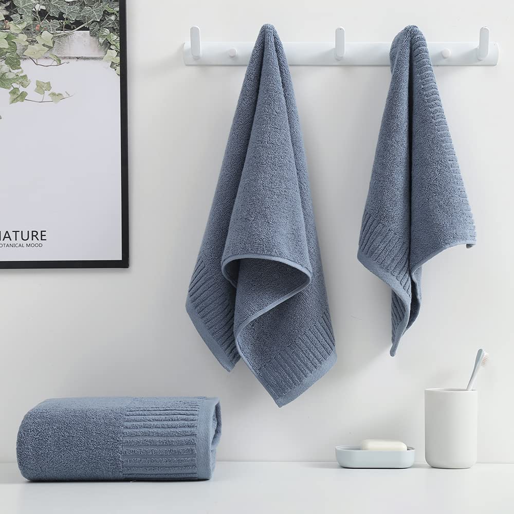 YiLUOMO Blue Bath Towel Set - 100% Cotton, Ultra Soft & Highly Absorbent (3-Piece) | Luxury Spa, Beach & Home Bath Essentials
