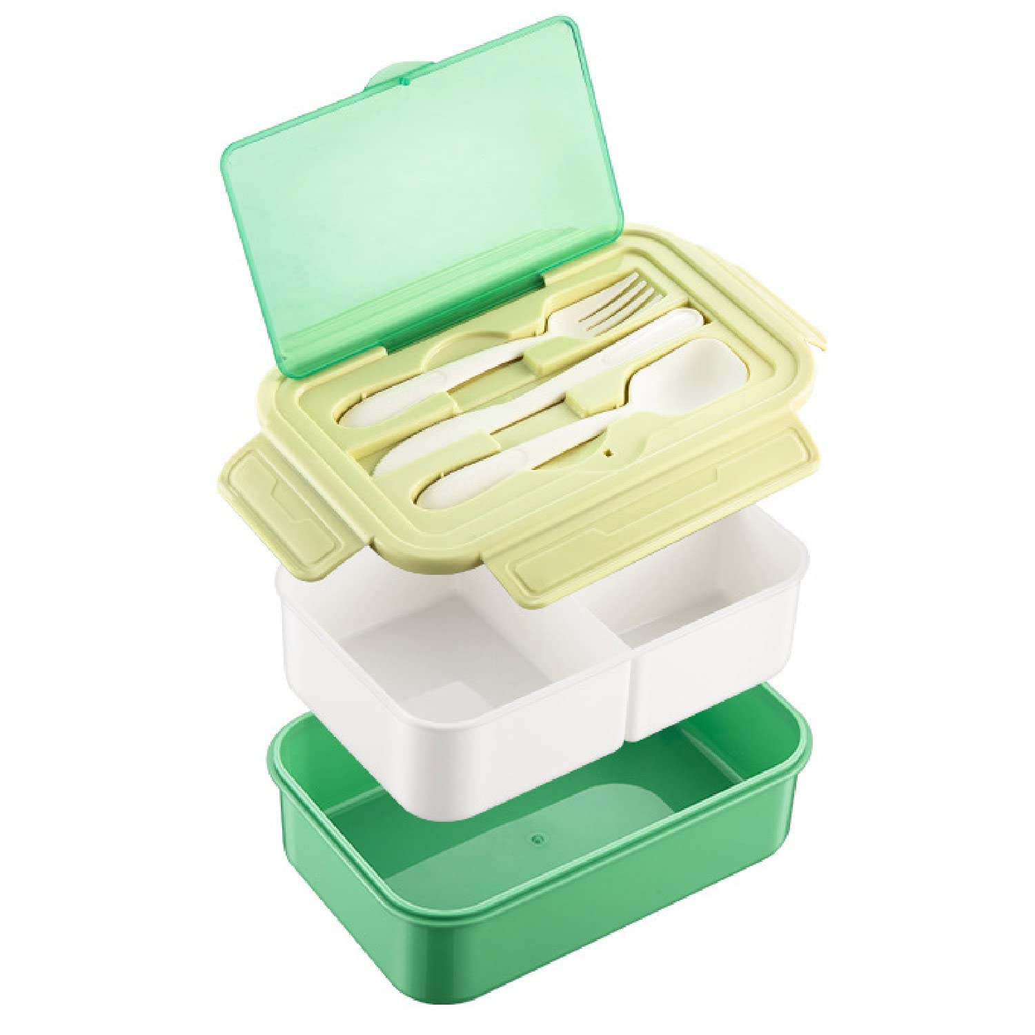 Eco-Friendly Bento Box for Kids & Adults | Leakproof Reusable Lunch Container with Utensils | BPA-Free 3 Compartment Microwave & Dishwasher Safe | Perfect for School, Office & Picnics | Green