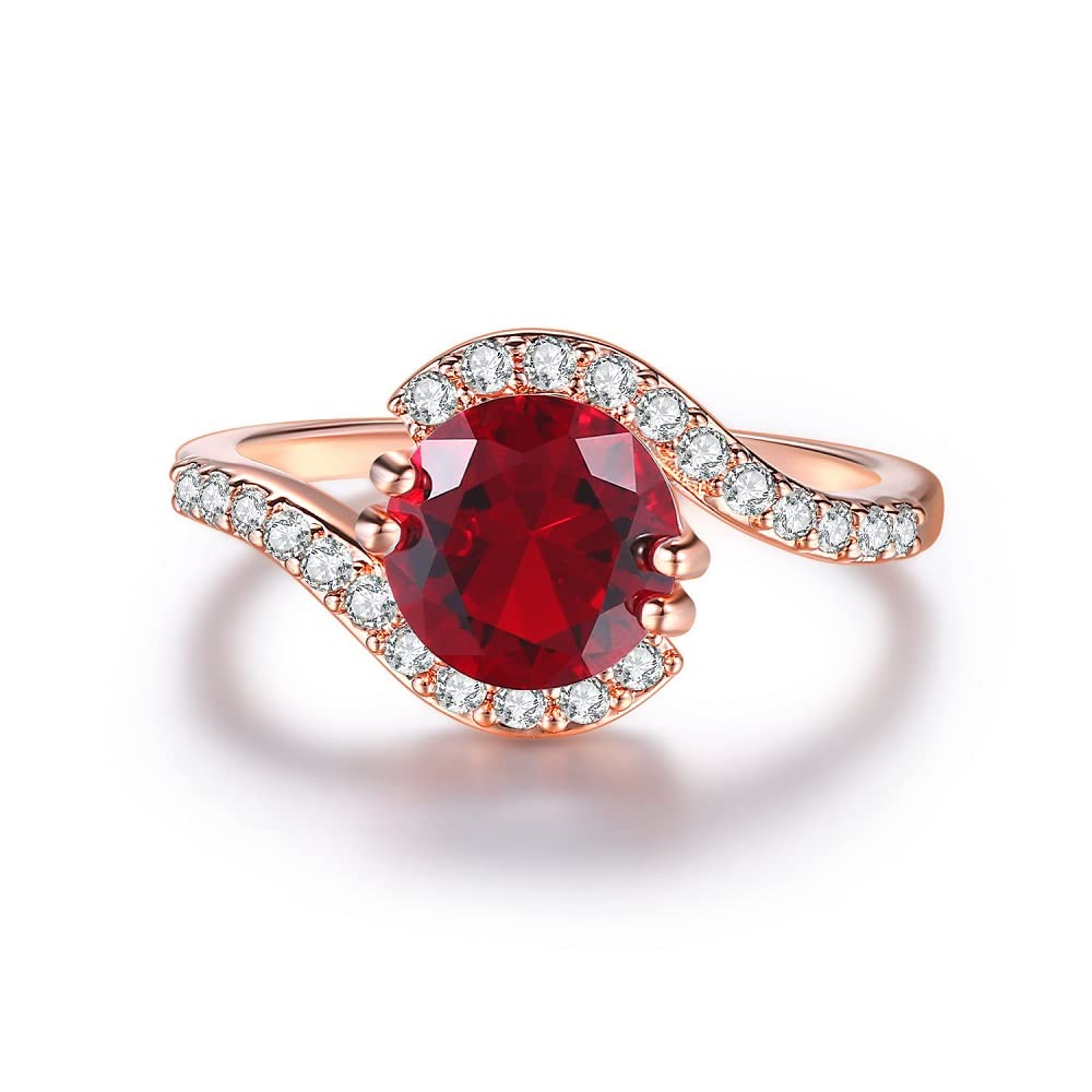 925 Sterling Silver & 18K Rose Gold Women's Engagement Ring with AAA Ruby & Cubic Zirconia - Classic Sparkling Wedding Band, Eternity Cocktail Ring for Anniversary, Proposal, Valentine's Day Gift