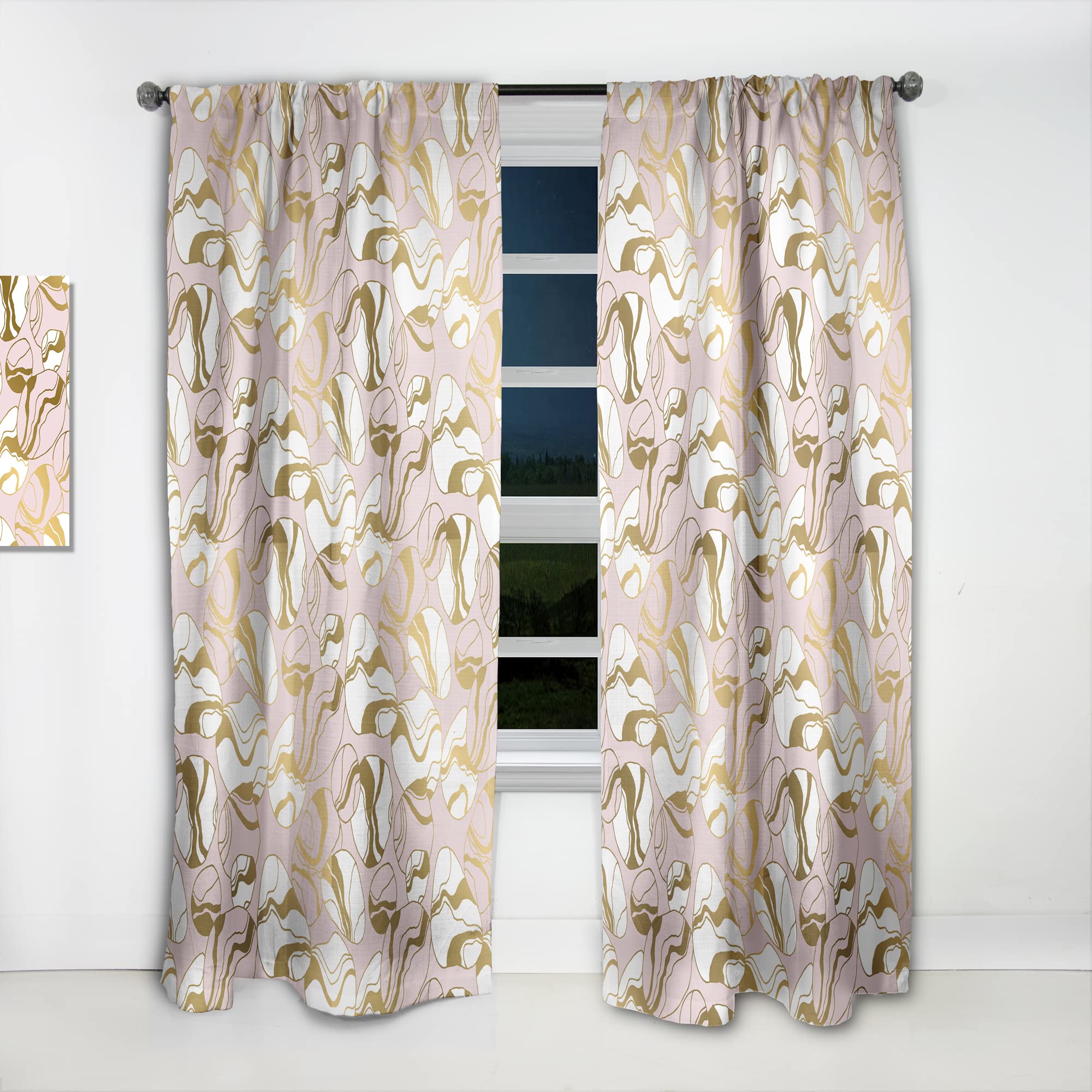 DesignQ 'Golden Marble II' Thermal Insulated Curtains - 52x108 Single Panel for Bedroom & Living Room - Elegant Drapes for Home Decor & Light Blocking