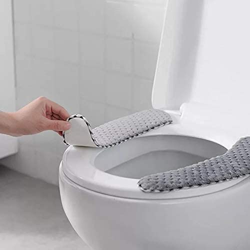 2 Pairs Plush Warm Toilet Seat Covers - Non-Slip Bathroom Cushion with Self-Adhesive Tape, Soft & Washable for Winter Comfort - Perfect for Cold Bathrooms, Elderly & Kids Use