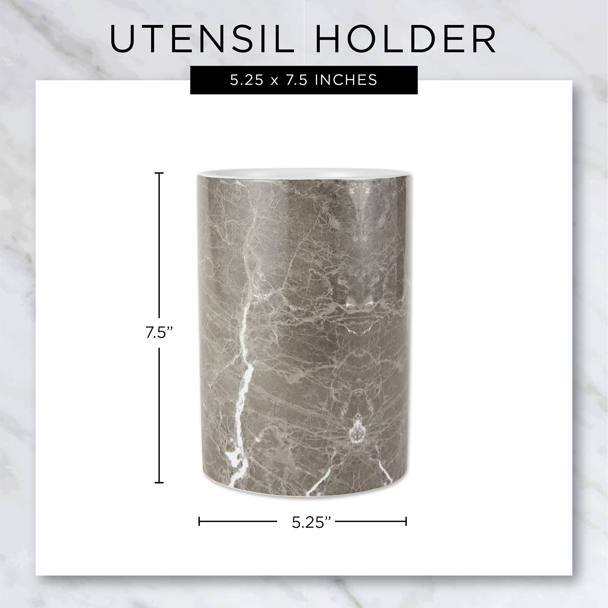 DII Ceramic Utensil Holder - Black Marble Kitchen Organizer for Spoons, Forks & Cooking Tools | Perfect for Countertop Storage & Kitchen Decor