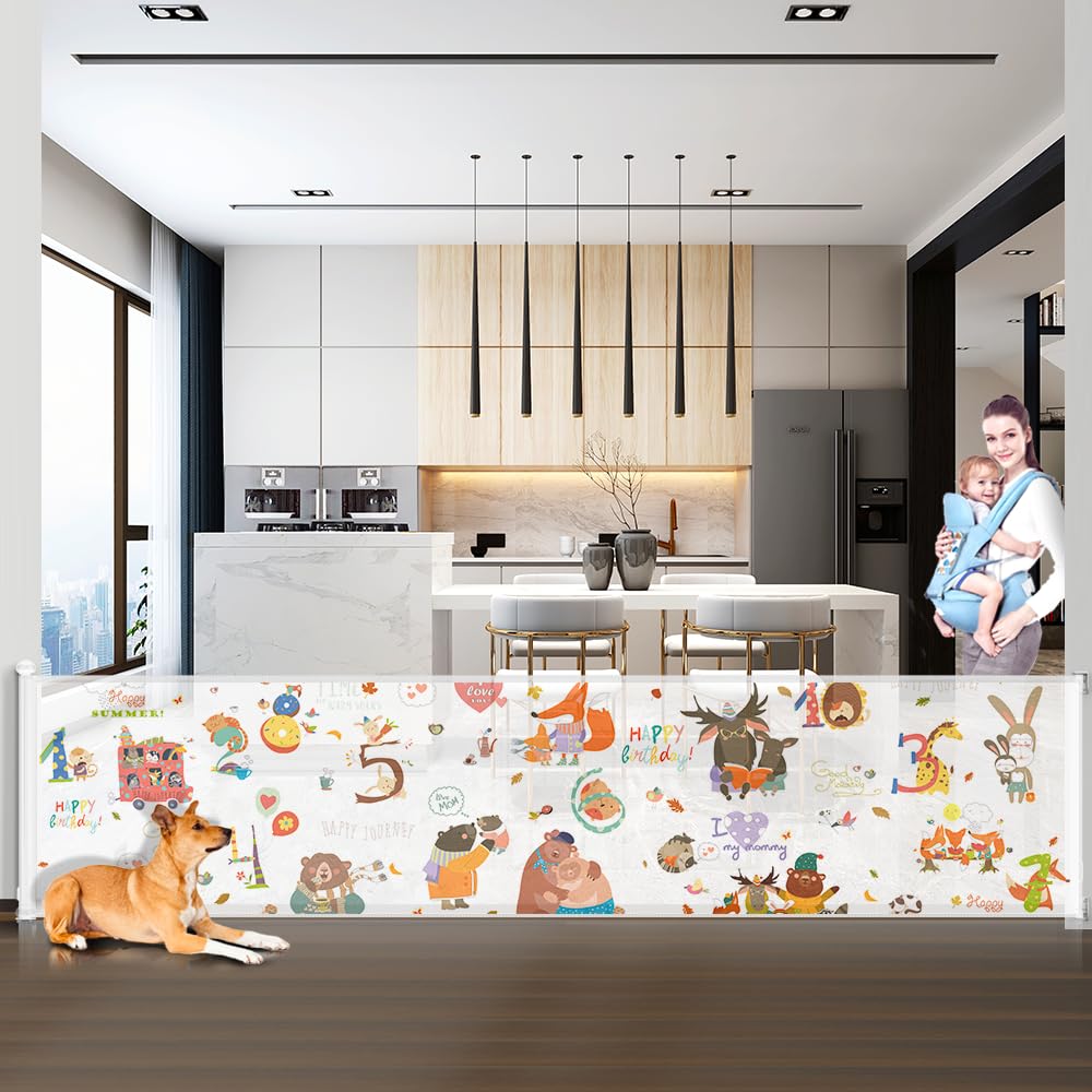 120 Inch Extra Wide Retractable Baby Gate for Large Openings - Long Dog Gate for Doorways, Indoor & Outdoor Use - Durable Mesh Child Safety Gate for Home & Stairs