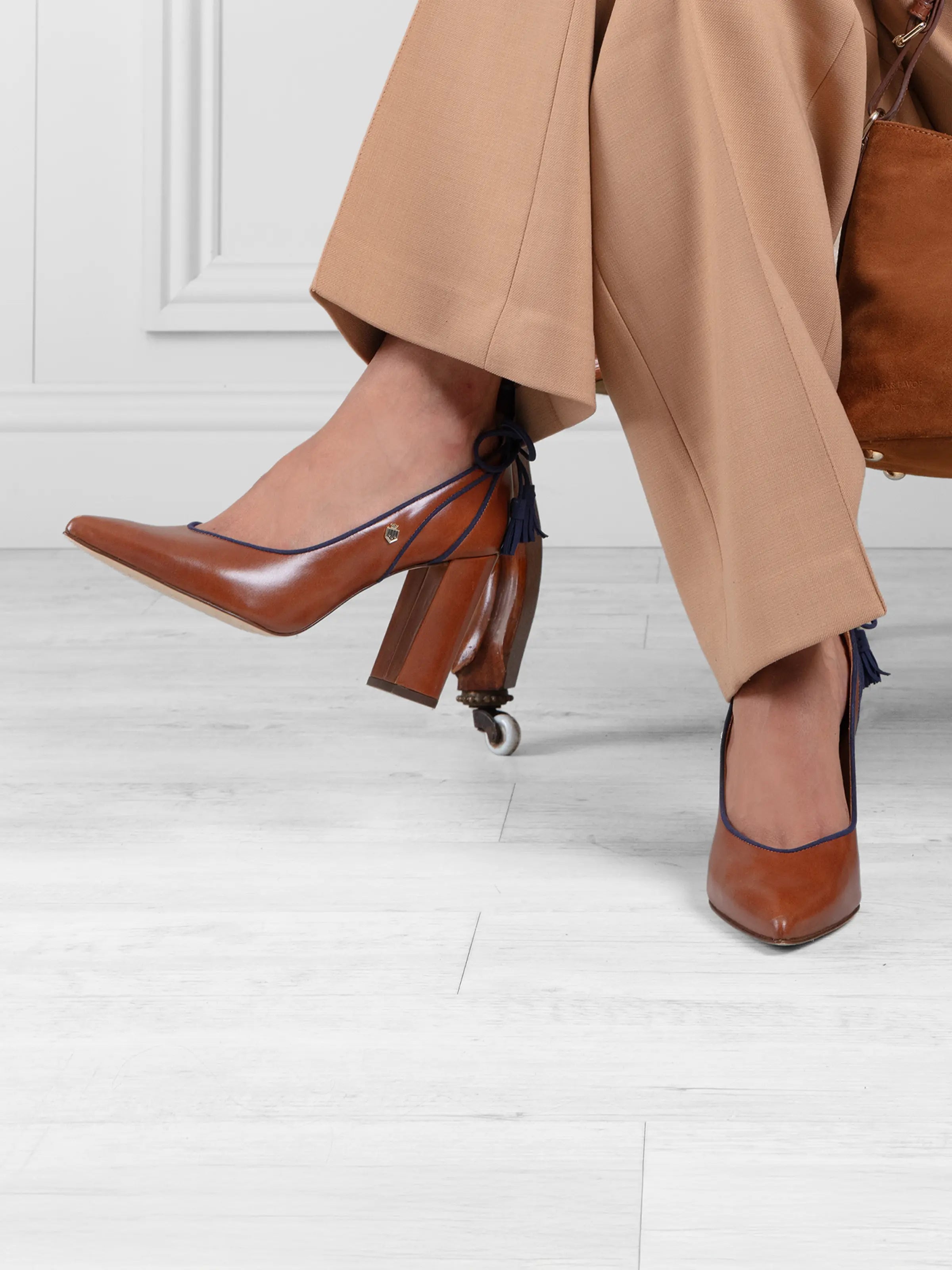 Newbury Heel Dark Tan Leather Women's Dress Shoes - Elegant High Heels for Office, Party & Special Occasions