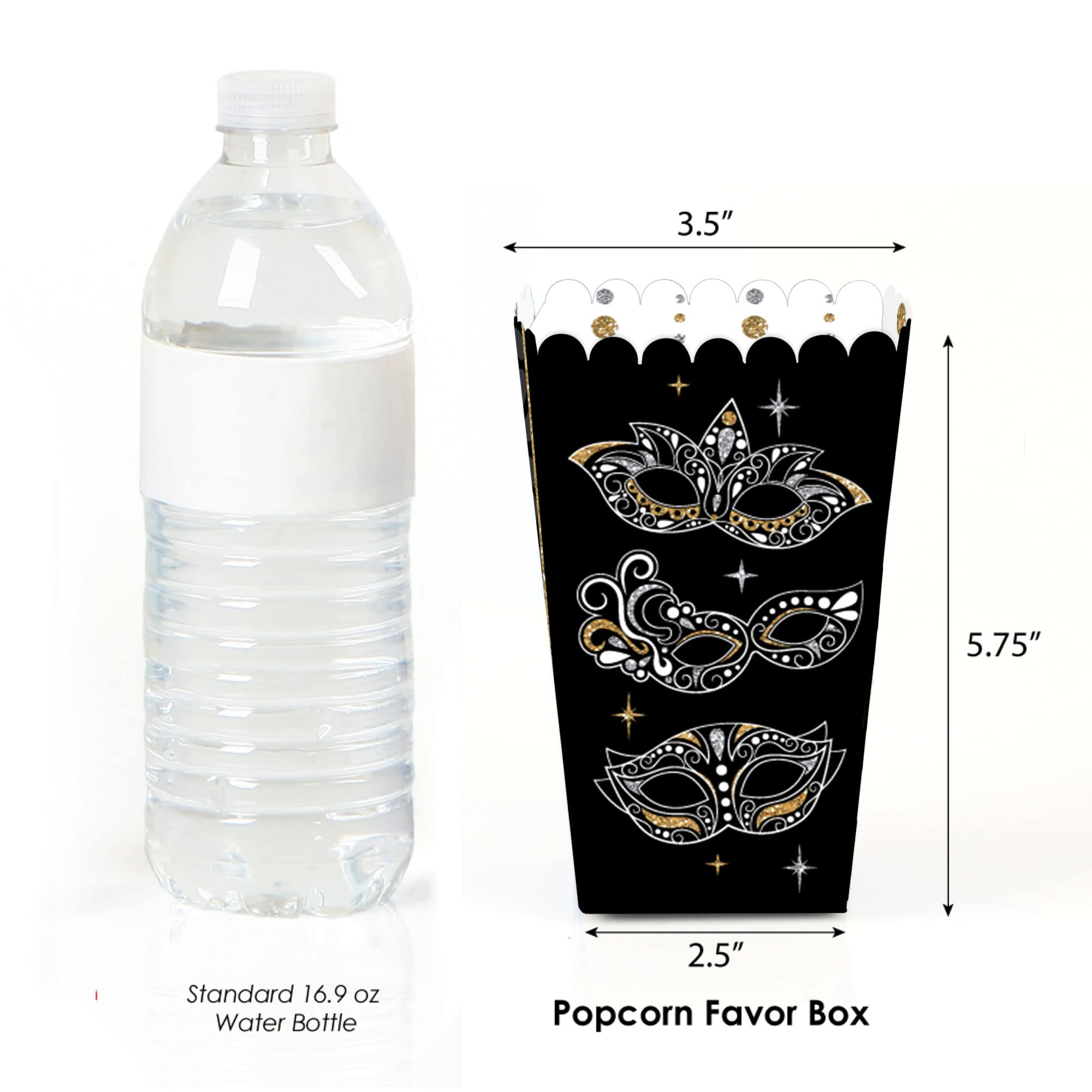 Venetian Masquerade Mask Party Favor Popcorn Treat Boxes - Set of 12 Elegant Carnival Favors for Weddings, Birthdays & Mardi Gras Celebrations