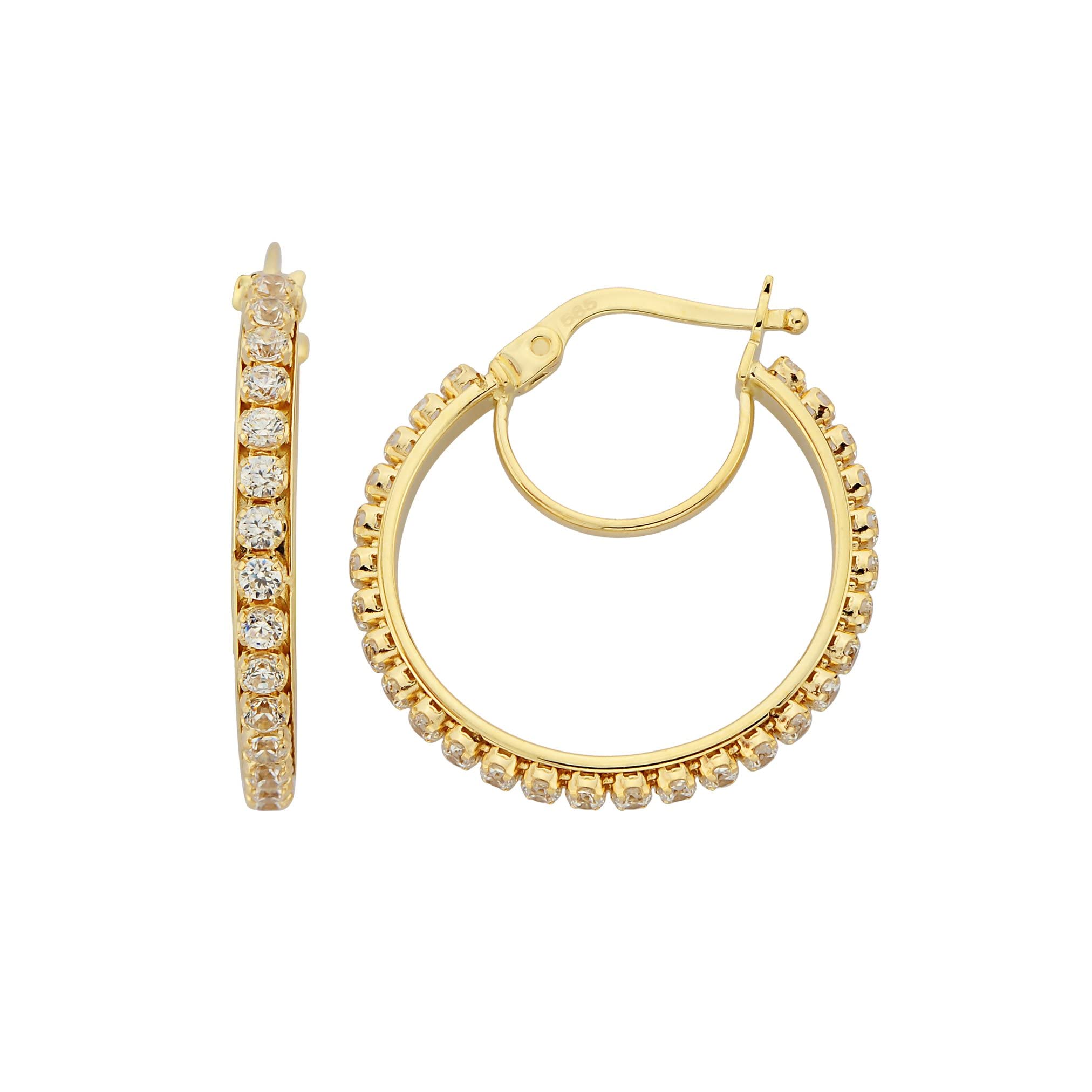 14K Solid Gold CZ Hoop Earrings for Women - Dainty Small & Large Cubic Zirconia Hoops - Perfect Christmas Birthday Gift for Her, Mom, Girlfriend (20mm Big Hoop) - Elegant Everyday Wear & Special Occasion Jewelry