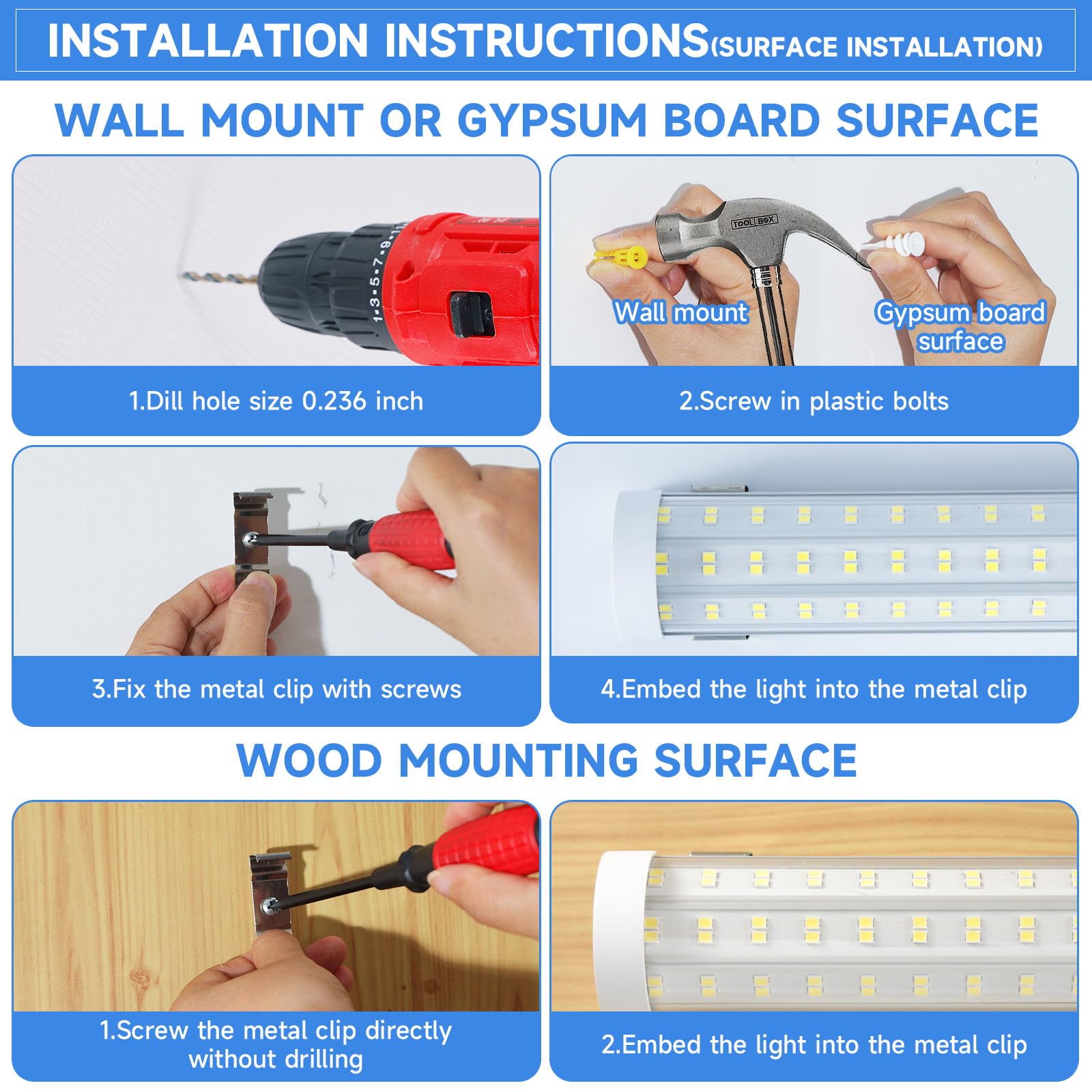 8FT LED Shop Light - 125W U Shape Integrated LED Tube, 6500K Daylight White, 20000LM Super Bright, Flush Mount or Hanging Linkable Ceiling Lights for Garage, Workshop, Warehouse - Plug & Play (6 Pack) - Perfect for Industrial, Commercial & Home Use
