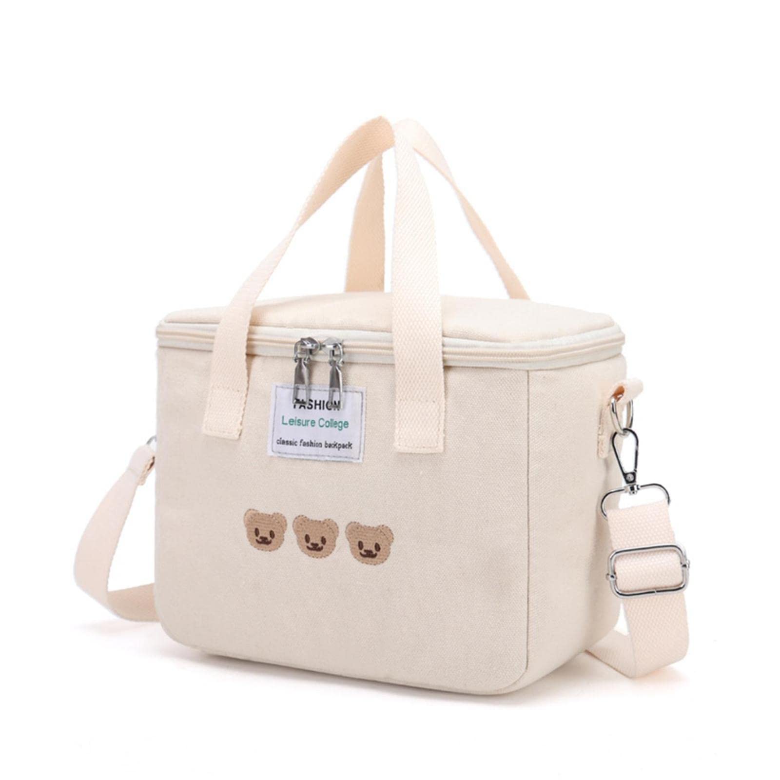 Cute Insulated Lunch Bag for Girls & Women - Kawaii Reusable Lunch Box for School, Work, or Picnics - White