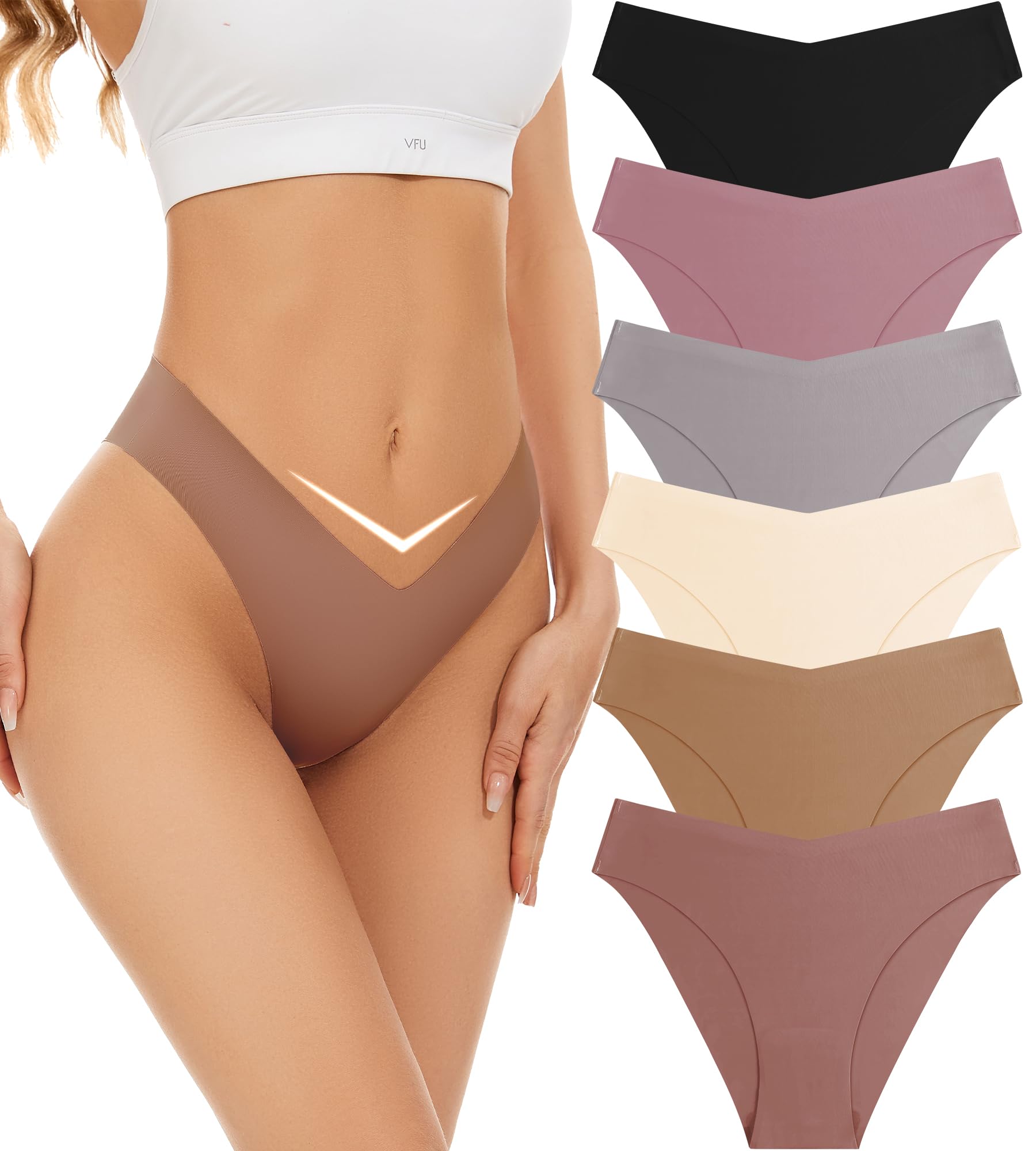 Seamless Cheeky Underwear for Women - Breathable Stretch V-Waist No Show Bikini Panties (6 Pack, S-XL) | Invisible Hipster Underwear for Everyday Comfort & Workout