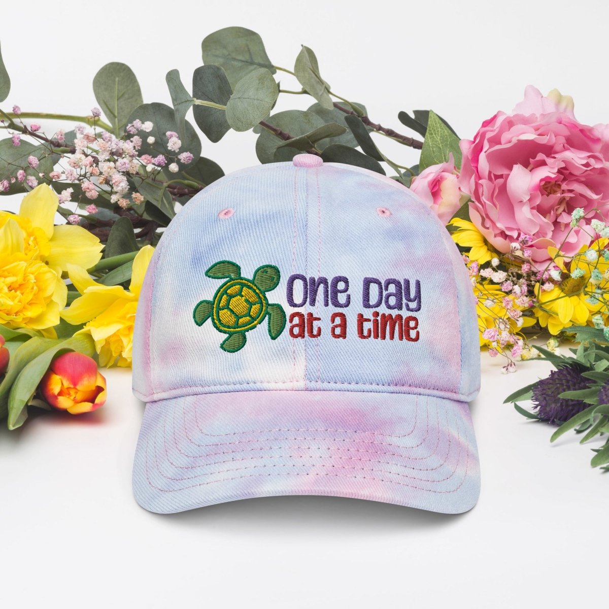 Tie Dye Turtle Dad Hat - Color Your Sobriety One Day at a Time - Stylish Baseball Cap for Recovery Support & Everyday Wear