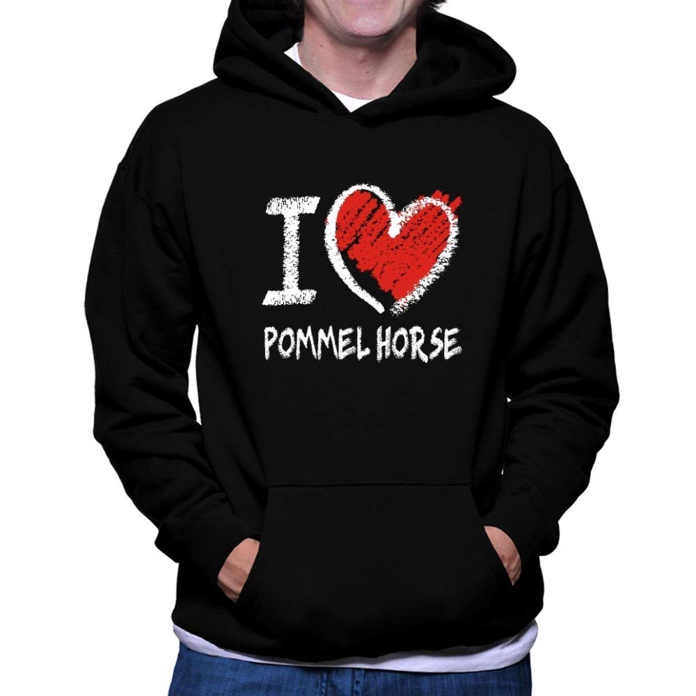 Teeburon I Love Pommel Horse Chalk Style Hoodie - Gymnastics Pullover Sweatshirt for Men & Women - Perfect for Gymnastics Training, Competitions & Fan Apparel