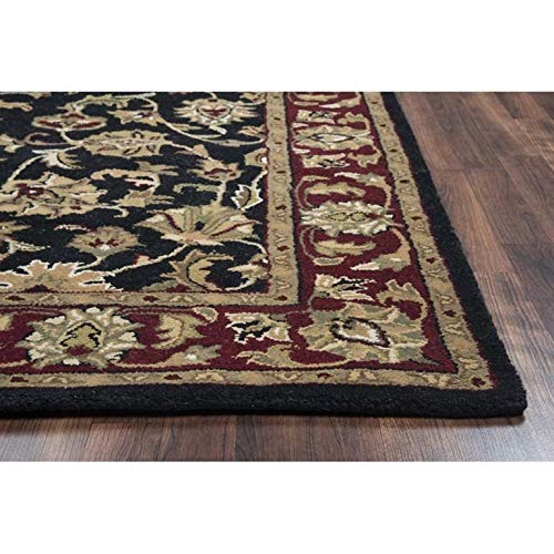 Rizzy Home Alora Decor Sareena 8-Foot Round Border Area Rug - Black, Burgundy, Sage, Tan & Off White - Perfect for Living Room, Bedroom or Dining Room Decor