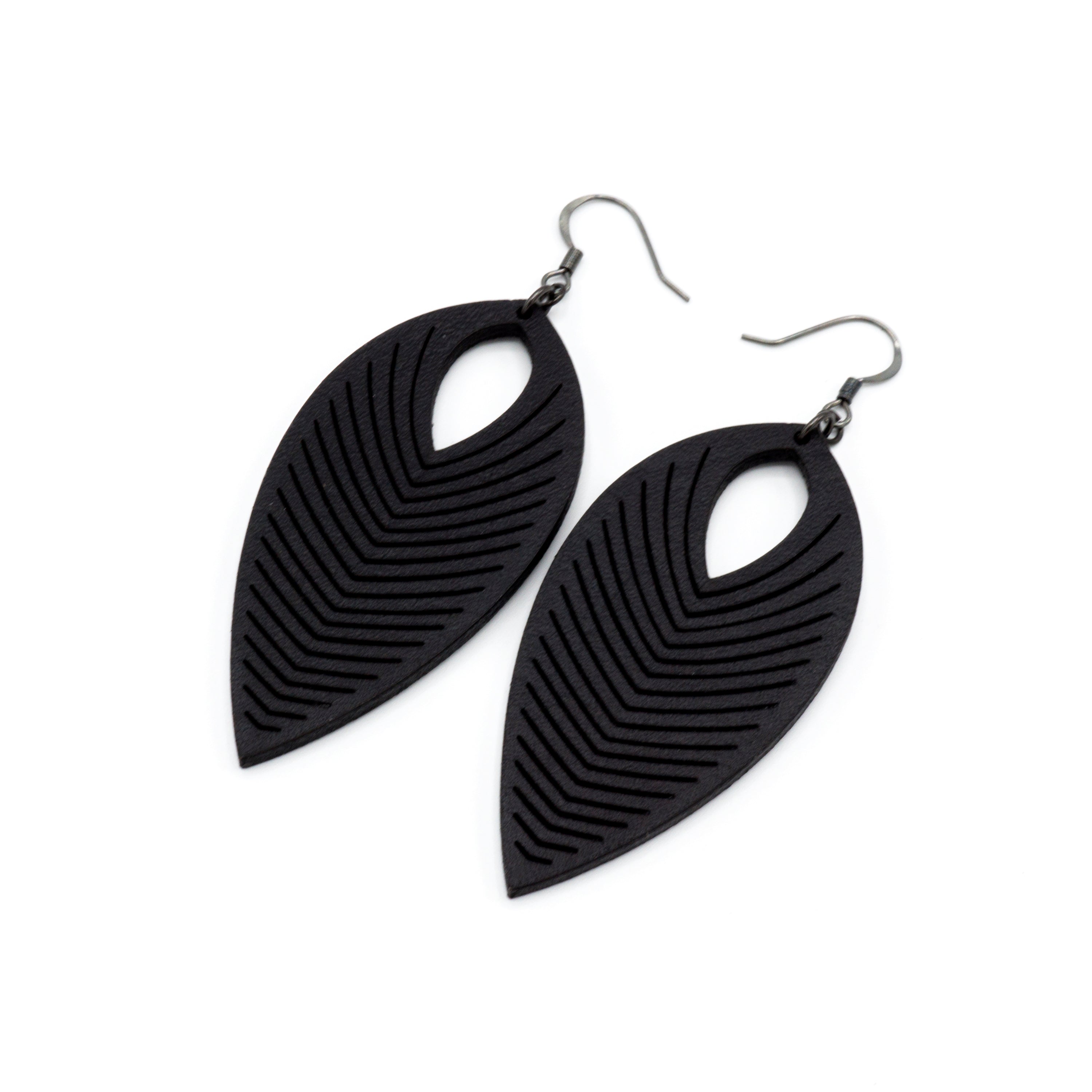 Terrabyte 07_1 Black Leather Earrings - Stylish Handmade Dangle Earrings for Women, Perfect for Parties, Weddings & Everyday Wear