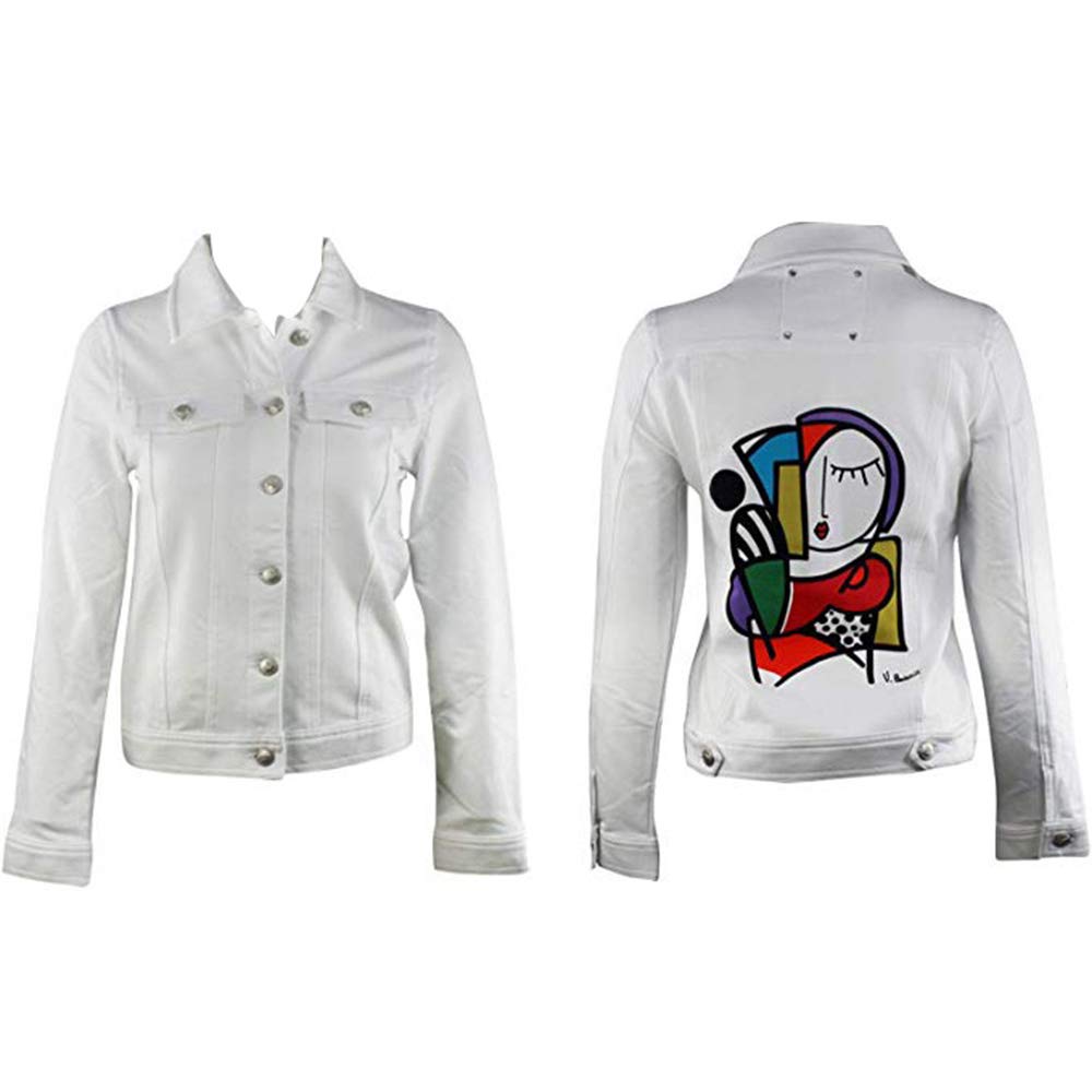 Dolcezza Abstract Print Long Sleeve Button Front Knit Cardigan Sweater for Women - White | Elegant Office Wear & Casual Outfit for Fall Winter Fashion