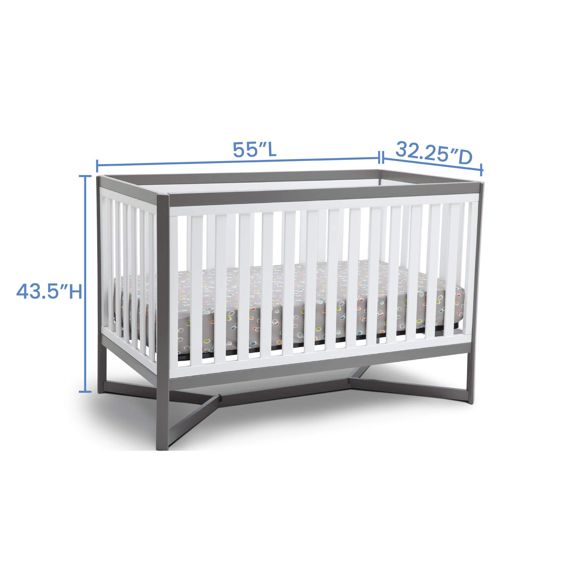 Delta Children Tribeca 4-in-1 Convertible Baby Crib with Serta Perfect Slumber Dual-Sided Mattress - Waterproof, Hypoallergenic, GREENGUARD Gold Certified - Grey/White | Nursery Furniture for Newborns, Infants & Toddlers | Safe Sleep Solution for Modern Parents