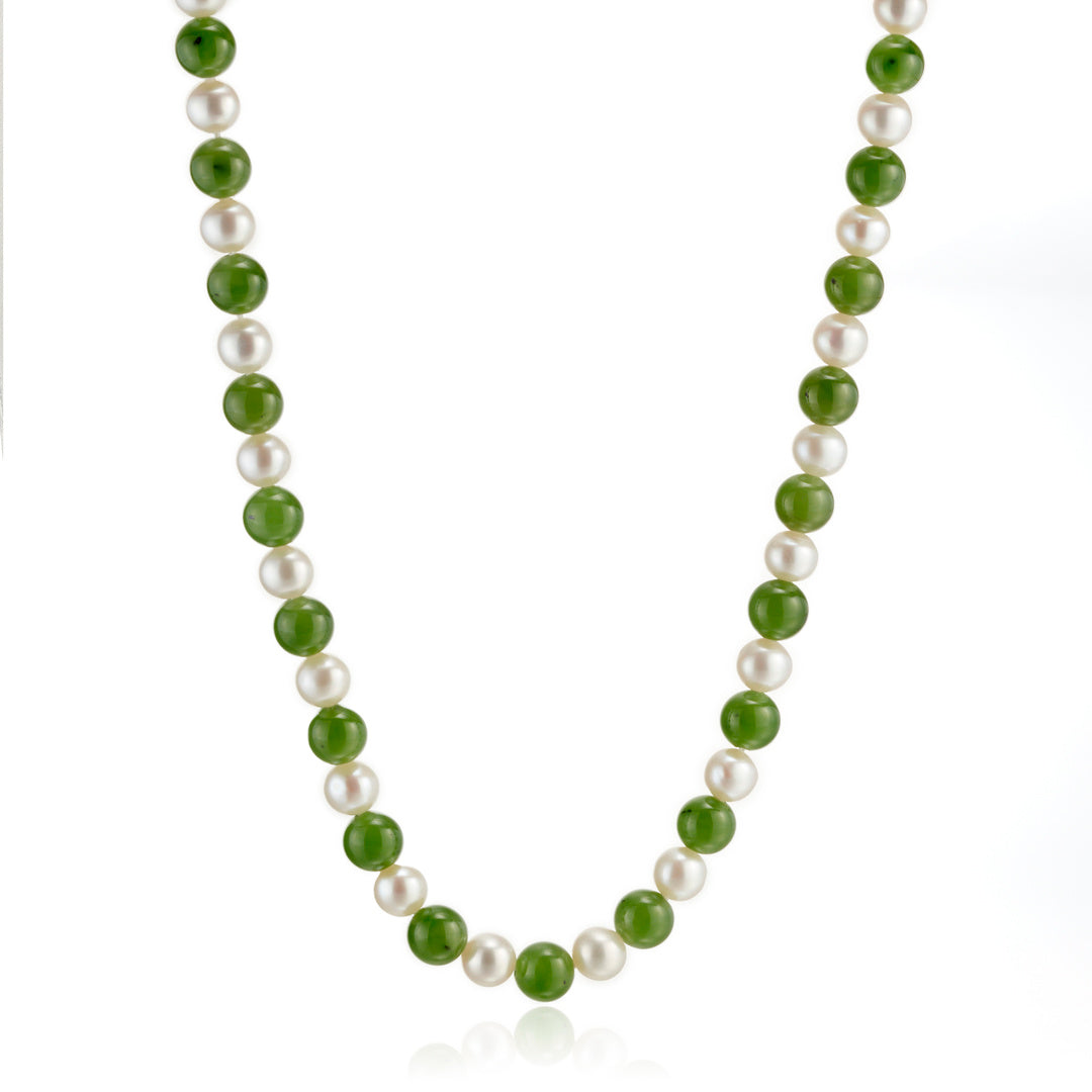 5mm Green Jade Bead & White Pearl Rope Necklace - Elegant Boho Jewelry for Women, Gift for Her | Perfect for Weddings, Parties & Everyday Wear