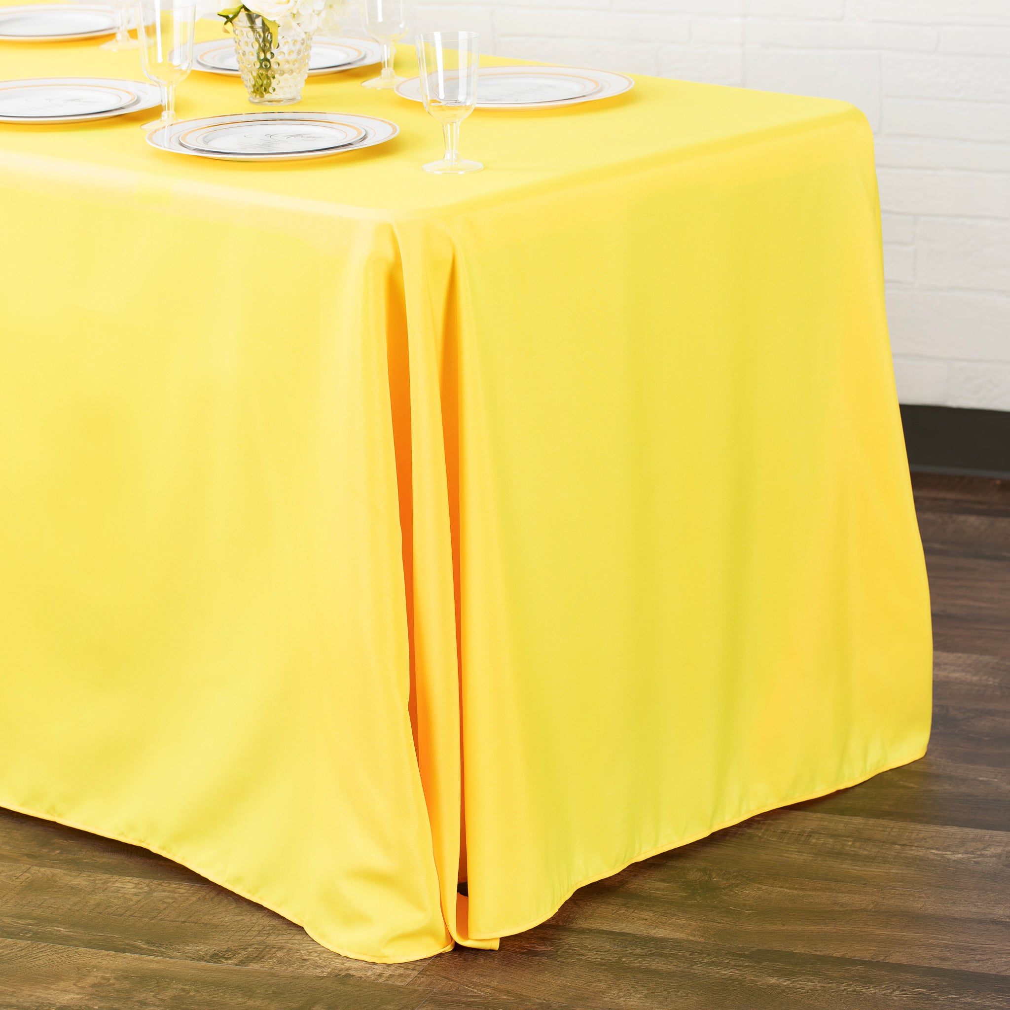 Premium 90x132 Inch Rectangular Polyester Tablecloth - Yellow, Wrinkle & Stain Resistant for Dining, Parties, and Events