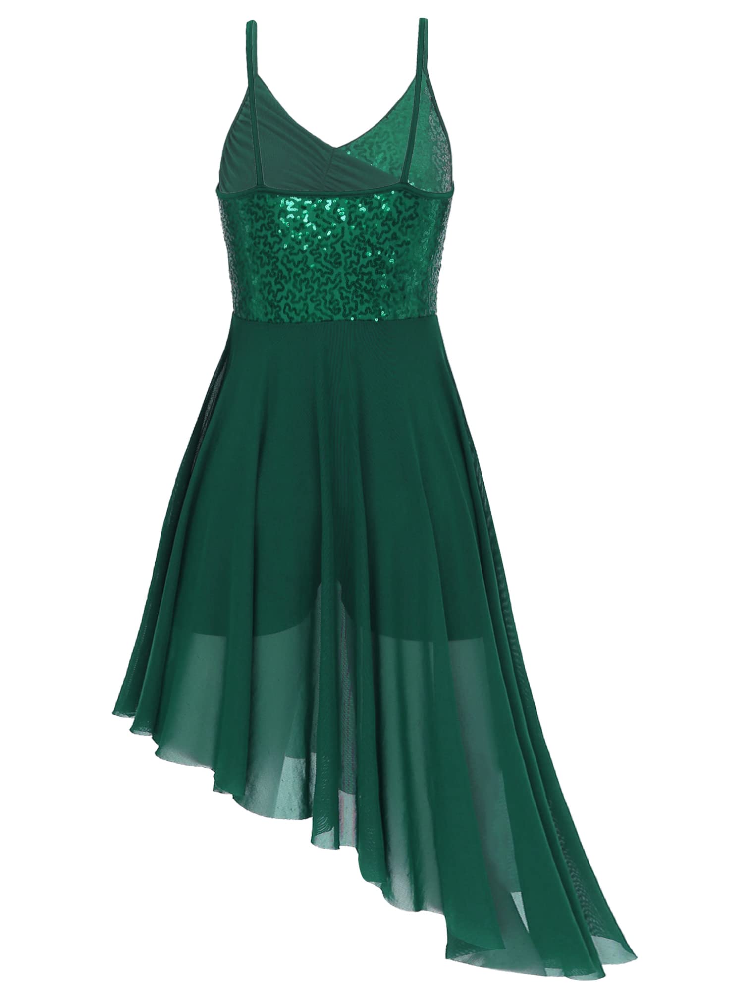 Women's Shiny Sequins Lyrical Dance Dress - Contemporary Mesh Spaghetti Strap Tulle Skirt Dancewear for Performances & Competitions