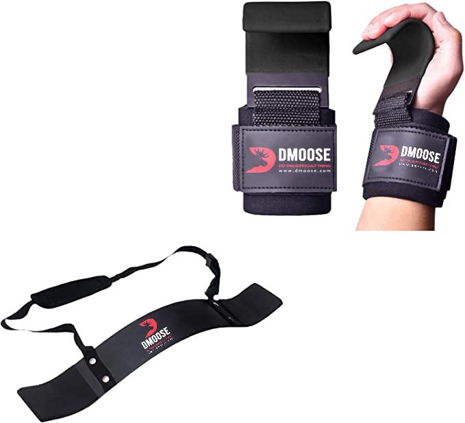 DMoose Fitness Weight Lifting Hooks & Arm Curl Blaster Set - Heavy Duty Workout Straps for Strength Training, Bodybuilding & Powerlifting - Perfect for Gym, Home Workouts & CrossFit Training