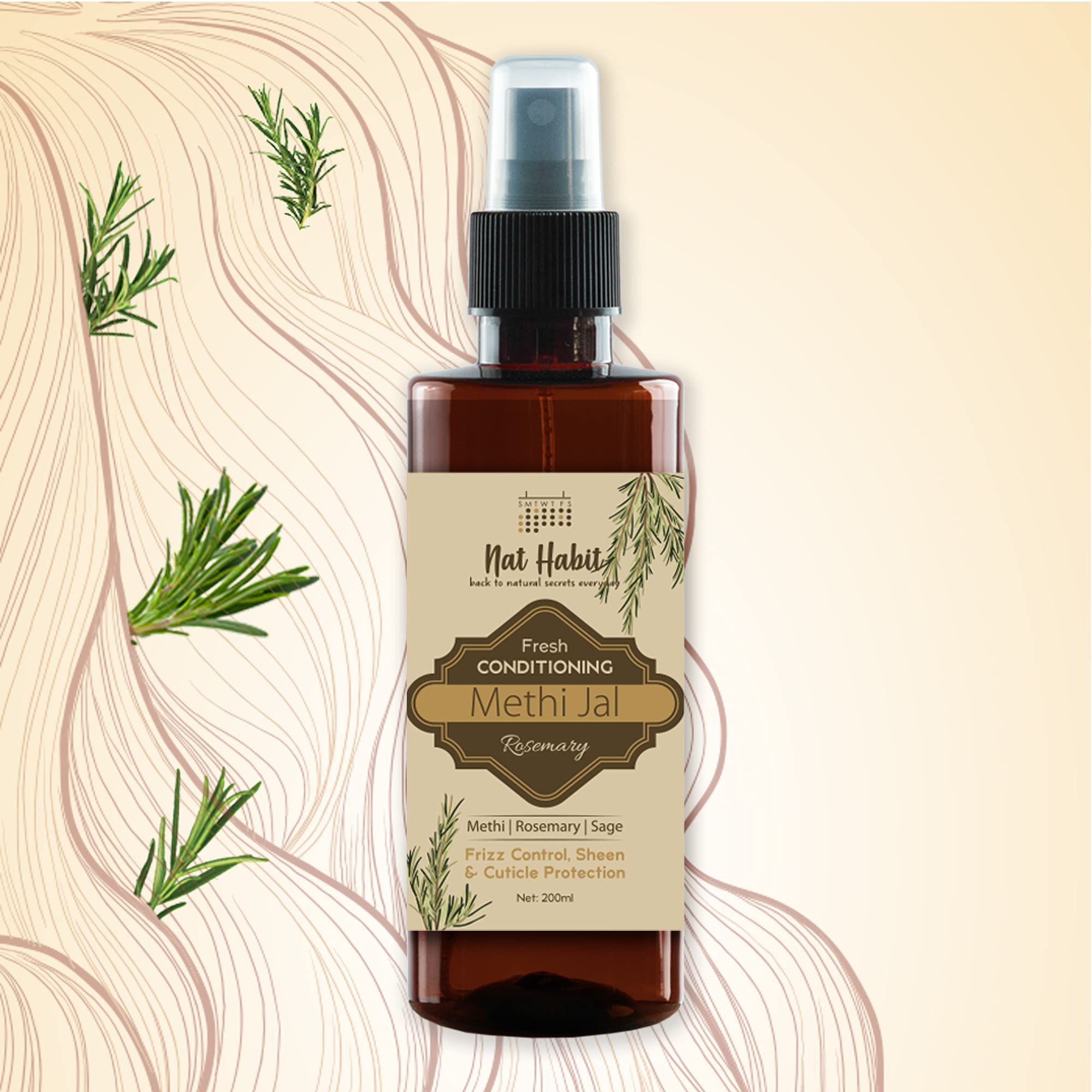 Nat Habit Rosemary & Fenugreek Hair Growth Serum with Apple Cider Vinegar & Sage - 200ml Hair Spray for Hair Fall Control, Smoothing & Softening | Daily Hair Care for Thicker, Healthier Locks