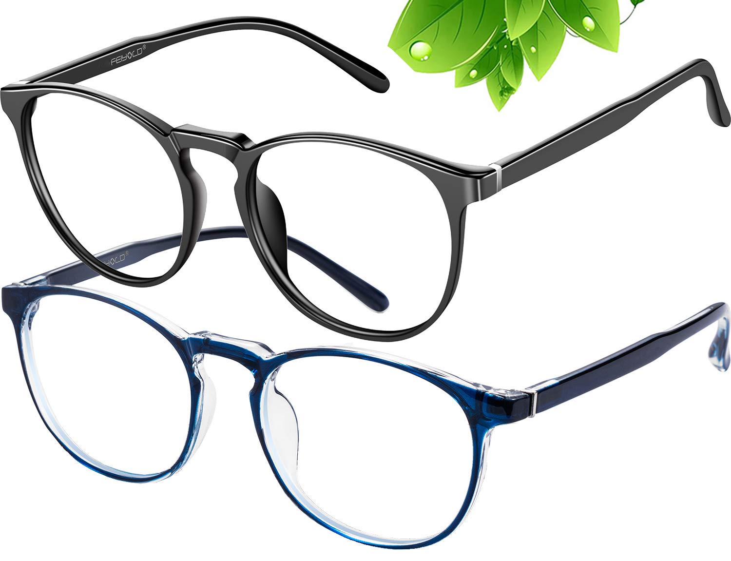 Blue Light Blocking Glasses for Women & Men - Retro Round Anti-Eyestrain Computer Gaming Glasses (Black + Blue) | Reduce Digital Eye Strain for Work, Gaming & Screen Time