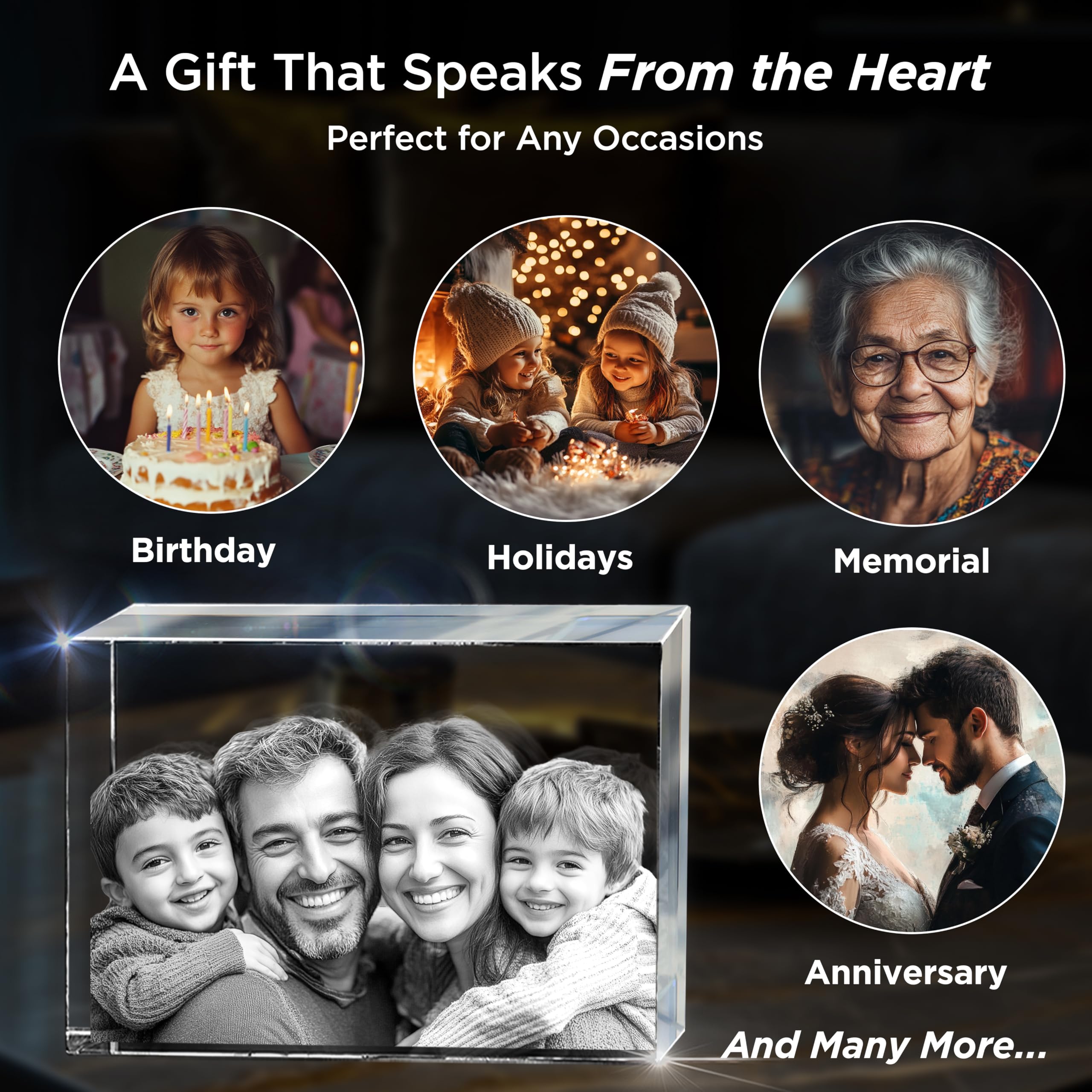 2 Pcs Personalized 3D Crystal Photo Gift for Mom, Women & Wife - Custom Laser Etched Glass Keepsake for Mother's Day, Birthday, Anniversary & Wedding | Perfect Home Decor & Sentimental Present