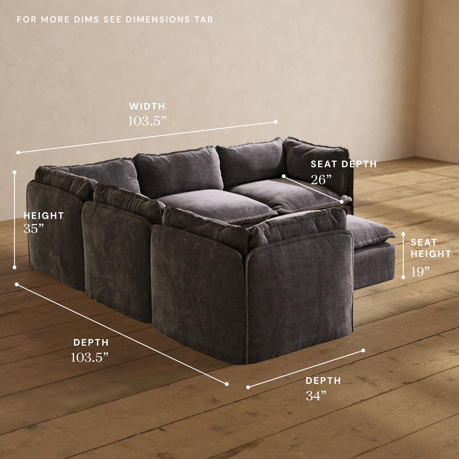 Premium 5-Seater Modular Corner Sectional Sofa with Ottoman in Cinder Gray - Luxury Blend Fabric for Living Room, Family Room & Home Theater Comfort