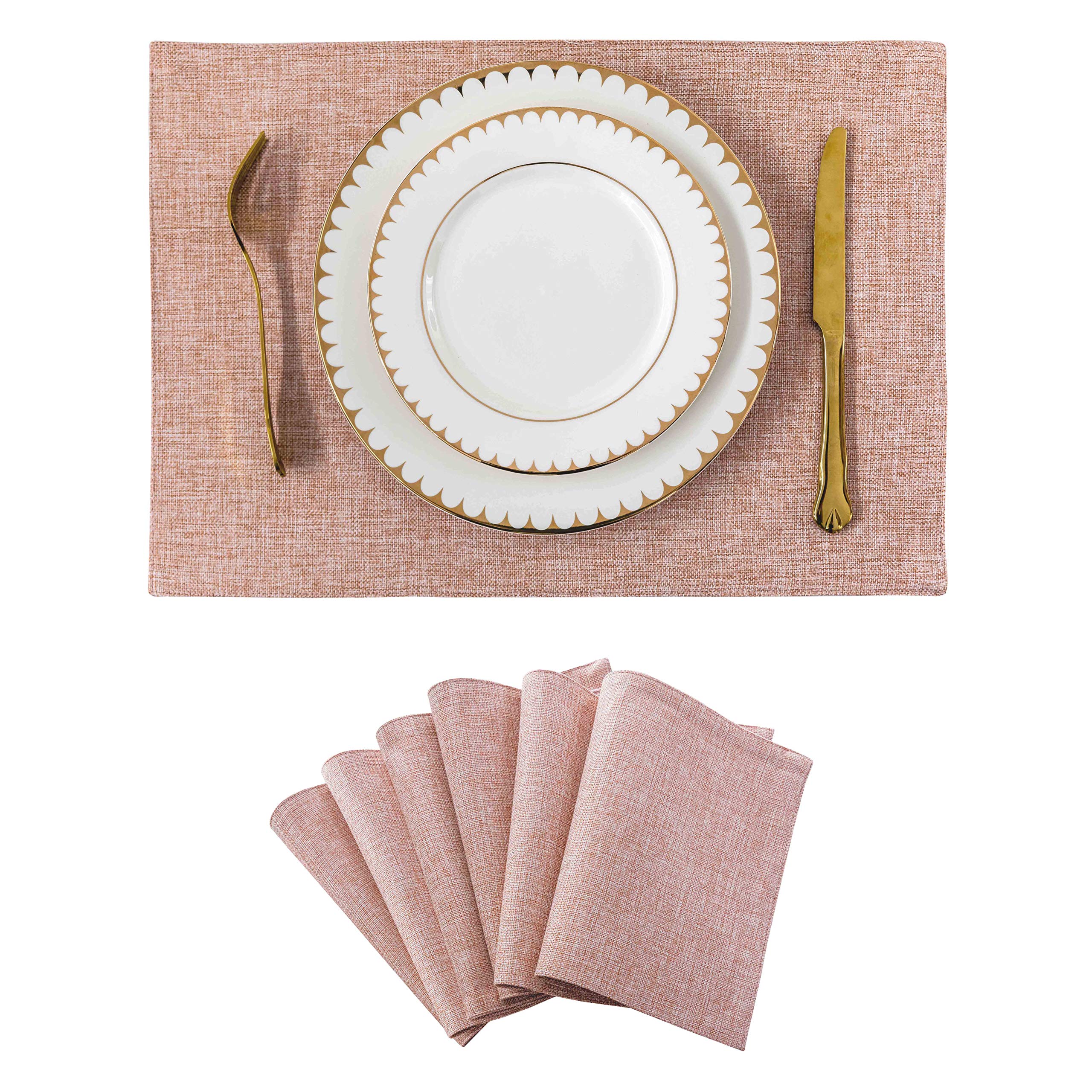 Elegant Pink Apricot Placemats Set of 6 - Washable Table Mats for Dining, Kitchen & Restaurant - Perfect for Weddings, Home Decor & Barbie Themed Parties