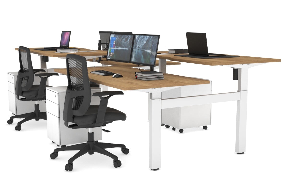 Adjustable 4-Person H Bench Workstation - White Frame (1400L x 800W) | Ergonomic Office Desk for Team Collaboration & Workspace Efficiency