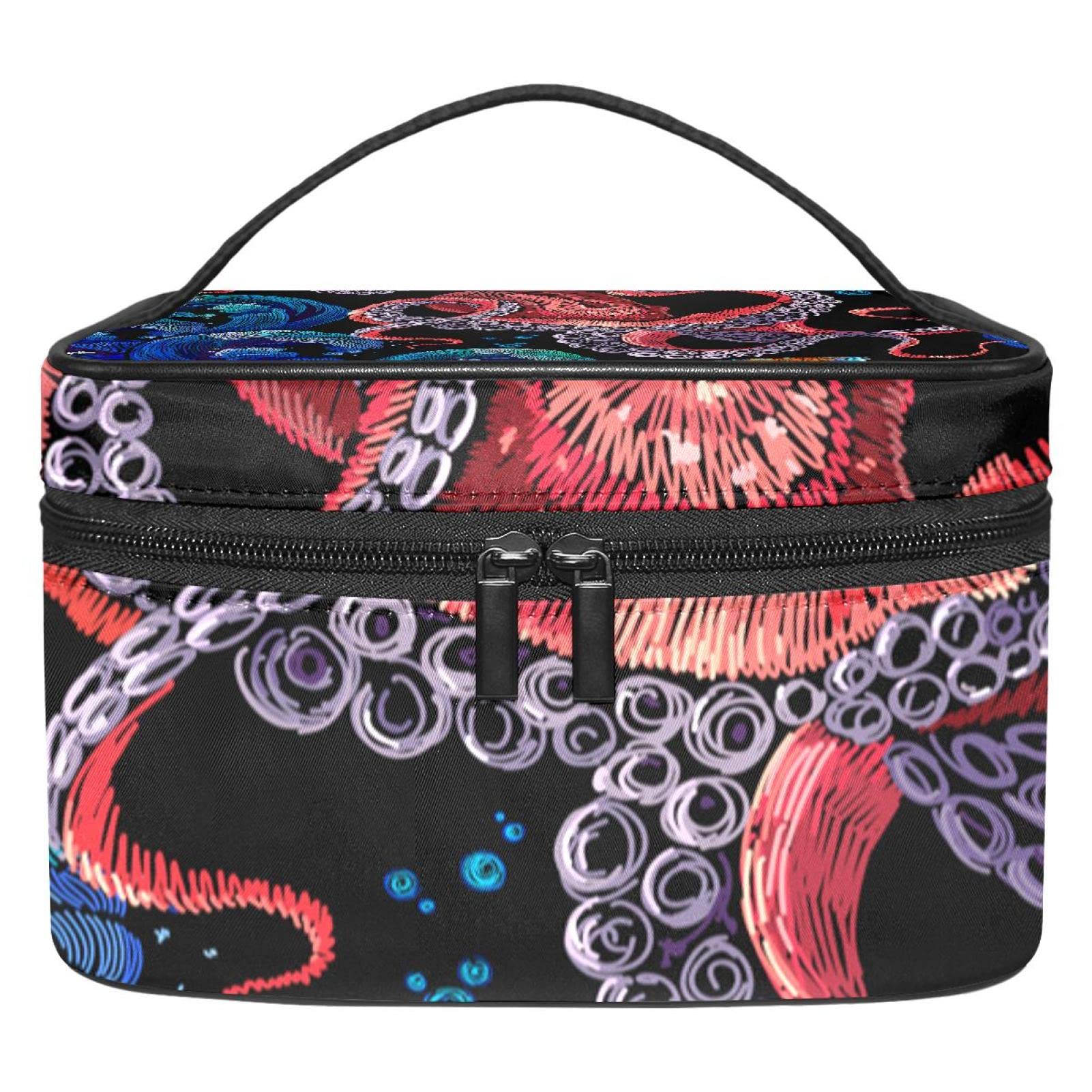Abstract Fish Octopus Makeup Bag - Travel Cosmetic Organizer for Women & Girls - Perfect for Toiletries & Travel