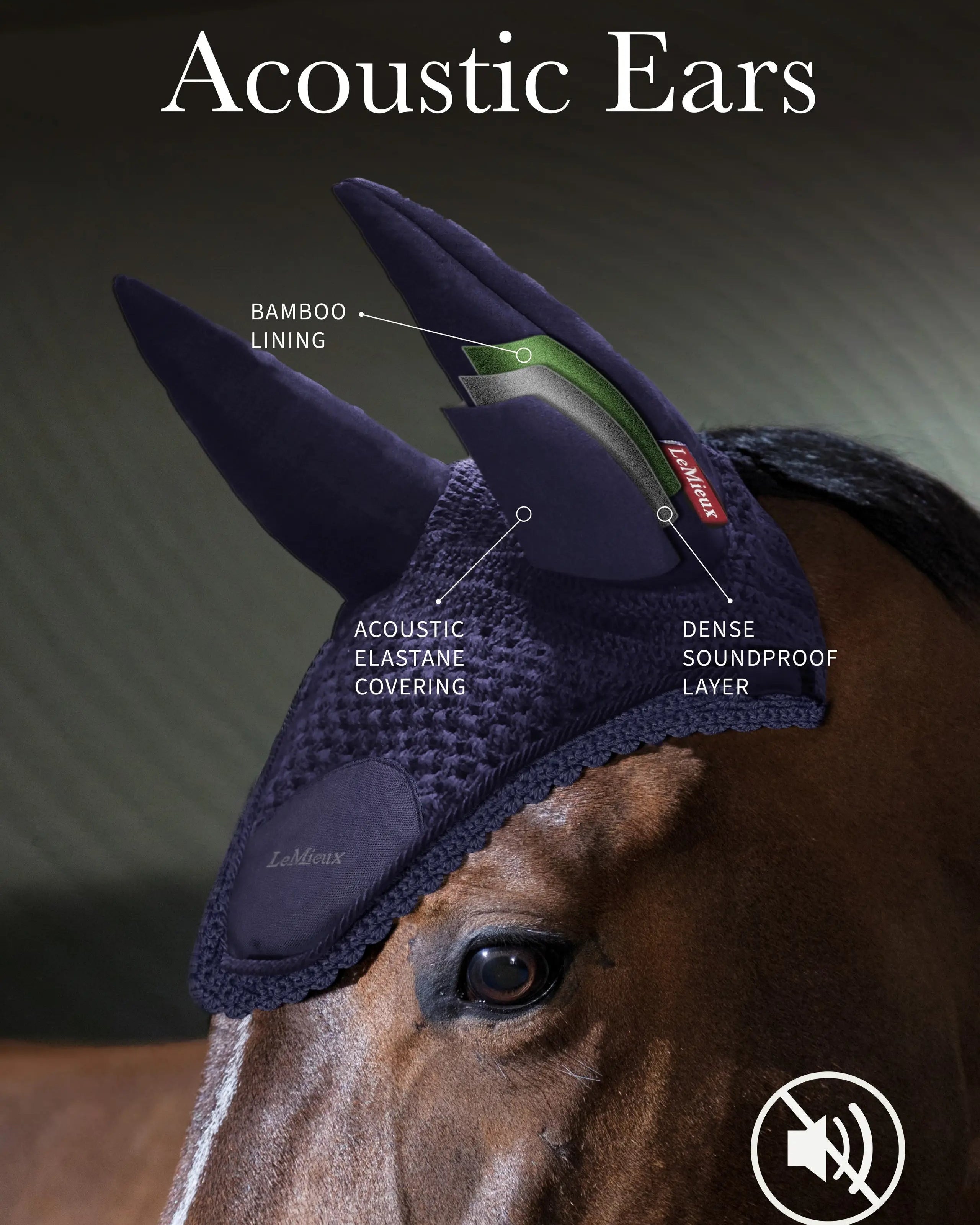 LeMieux Essence Acoustic Ear Bonnet - Premium Horse Riding Ear Cover for Noise Reduction & Calming - Perfect for Show Jumping, Dressage & Training Sessions