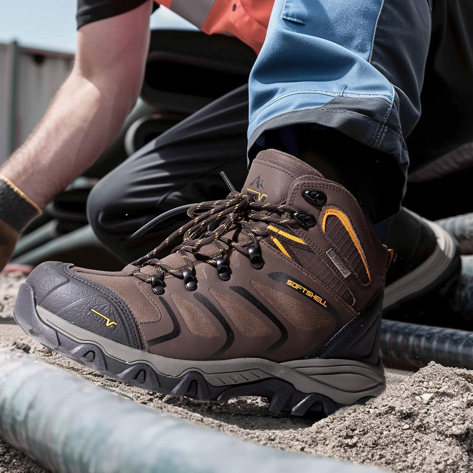 NORTIV 8 Men's Waterproof Steel Toe Work Boots - Heavy Duty Construction Safety Shoes for Outdoor Work & Industrial Use