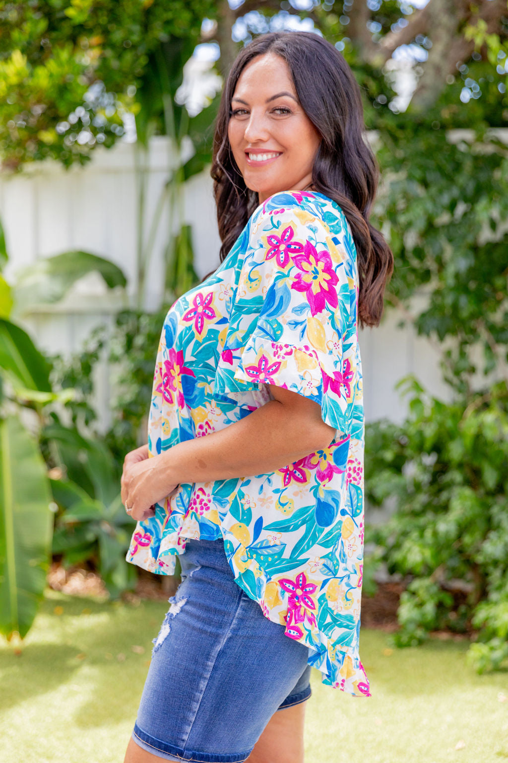 Lemon Garden Natalie Top - Women's Floral Print Blouse for Casual Wear & Summer Outfits