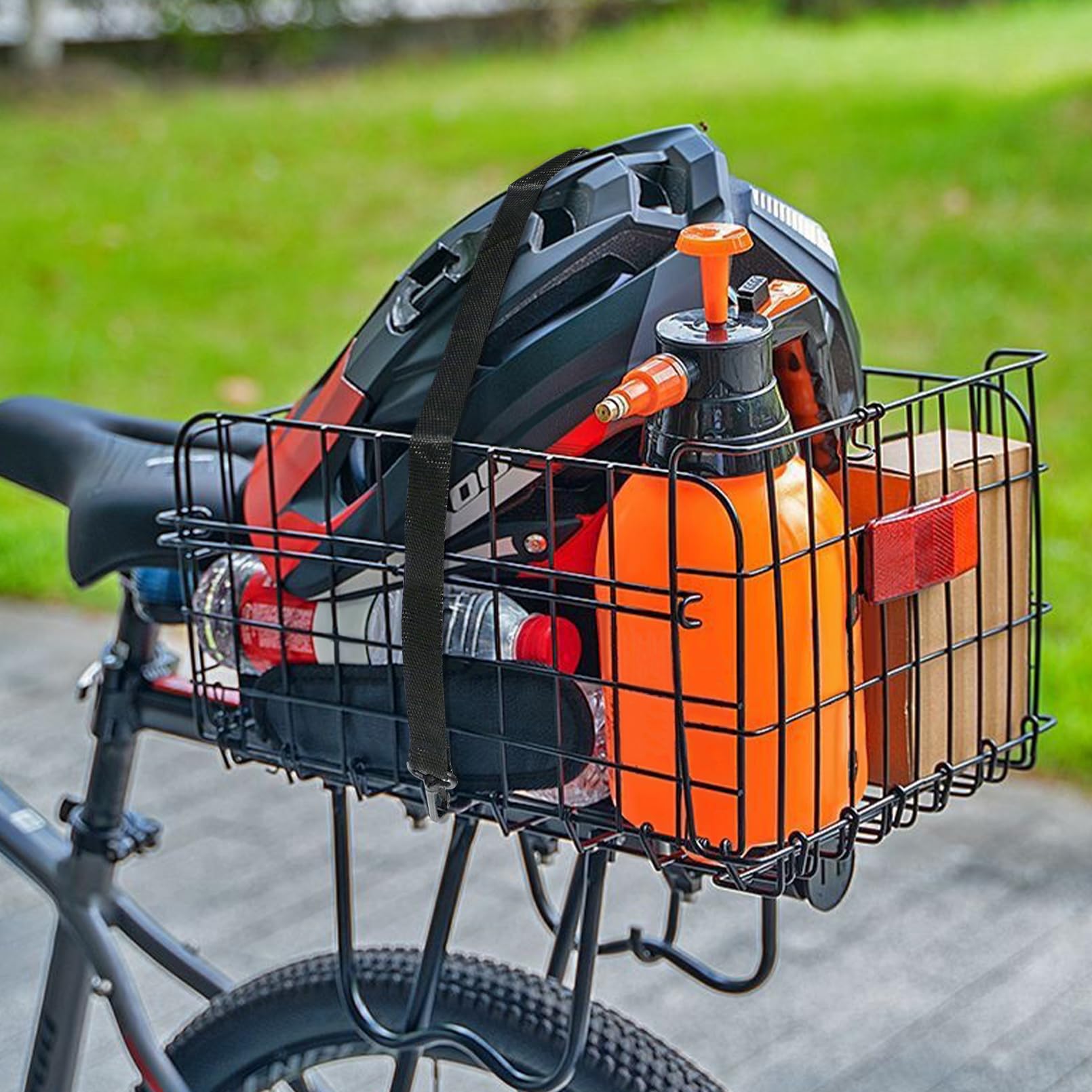 Rear Bike Basket - Foldable & Detachable Metal Bicycle Cargo Rack with Adjustable Strap & Reflective Tail Light - Universal Fit for Most Bike Racks - Perfect for Grocery Shopping, Commuting & Outdoor Adventures
