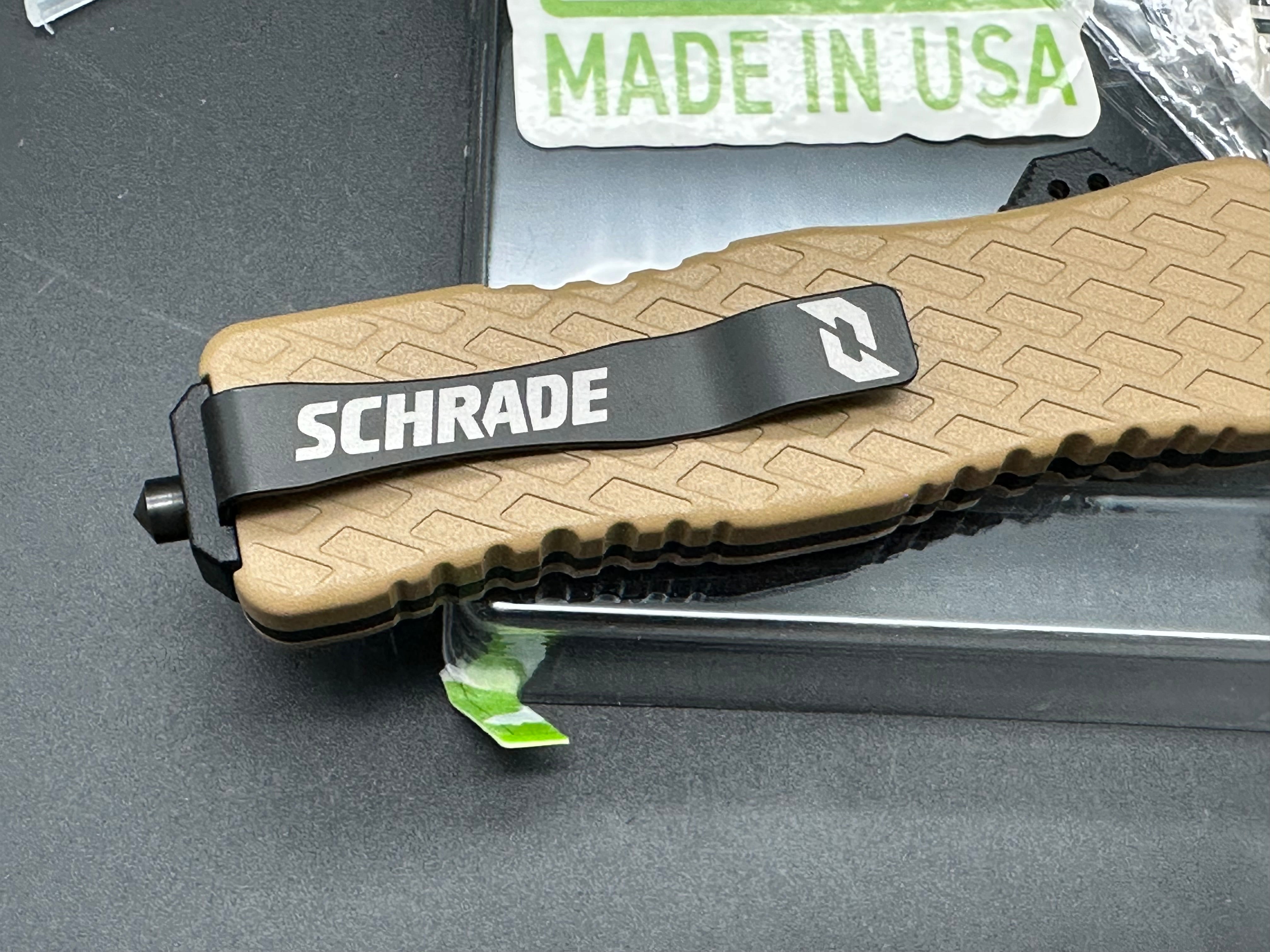 Schrade Uproar Dagger D/A OTF Automatic Knife - FDE Aluminum Handle with 3 Black D2 Serrated Blades - Tactical EDC Knife for Outdoor Camping, Survival & Self Defense