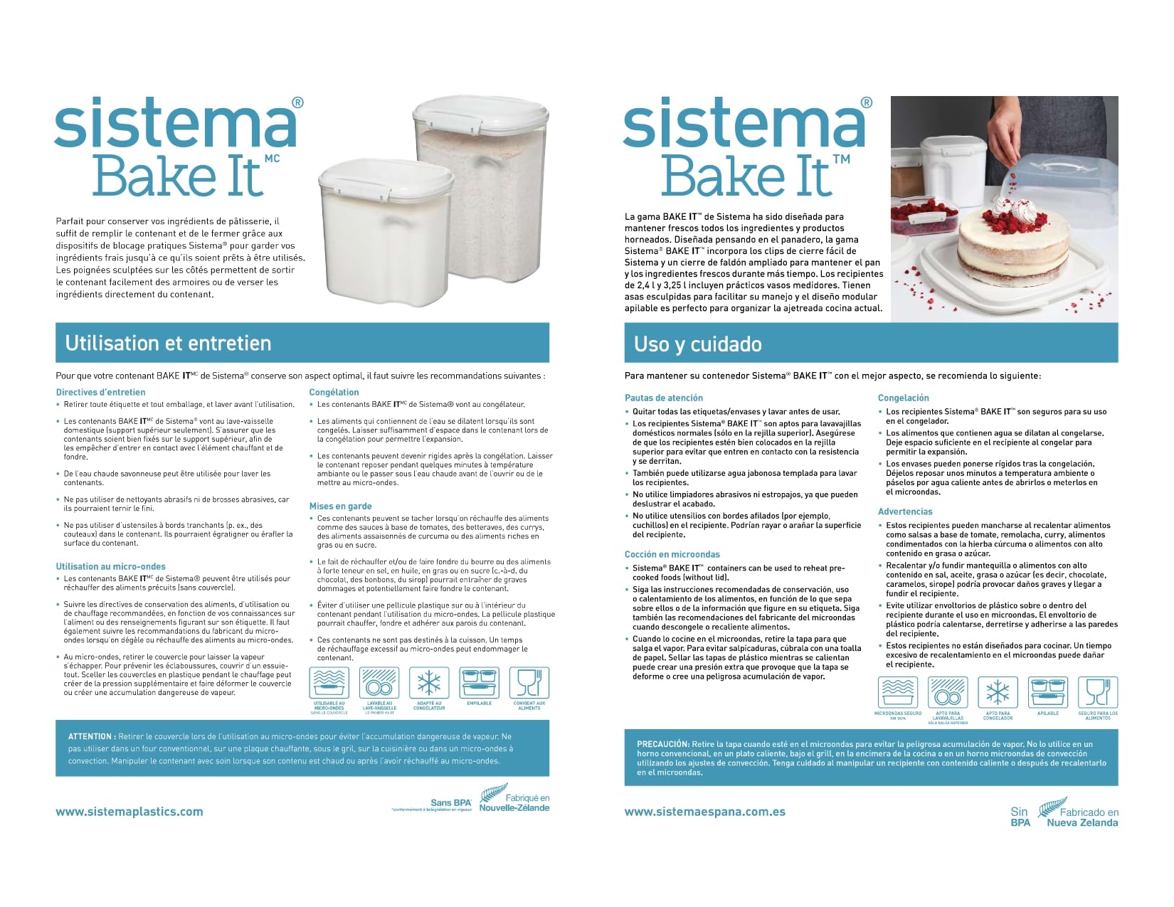Sistema Klip It Flour and Sugar Storage Containers - 10.2 Cup Airtight Food Storage with Lids & Measuring Cup - BPA Free, Dishwasher Safe Kitchen Organization for Pantry, Baking Supplies, Coffee, Rice & Dry Goods (White) - Perfect for Home Baking, Meal Prep & Kitchen Storage