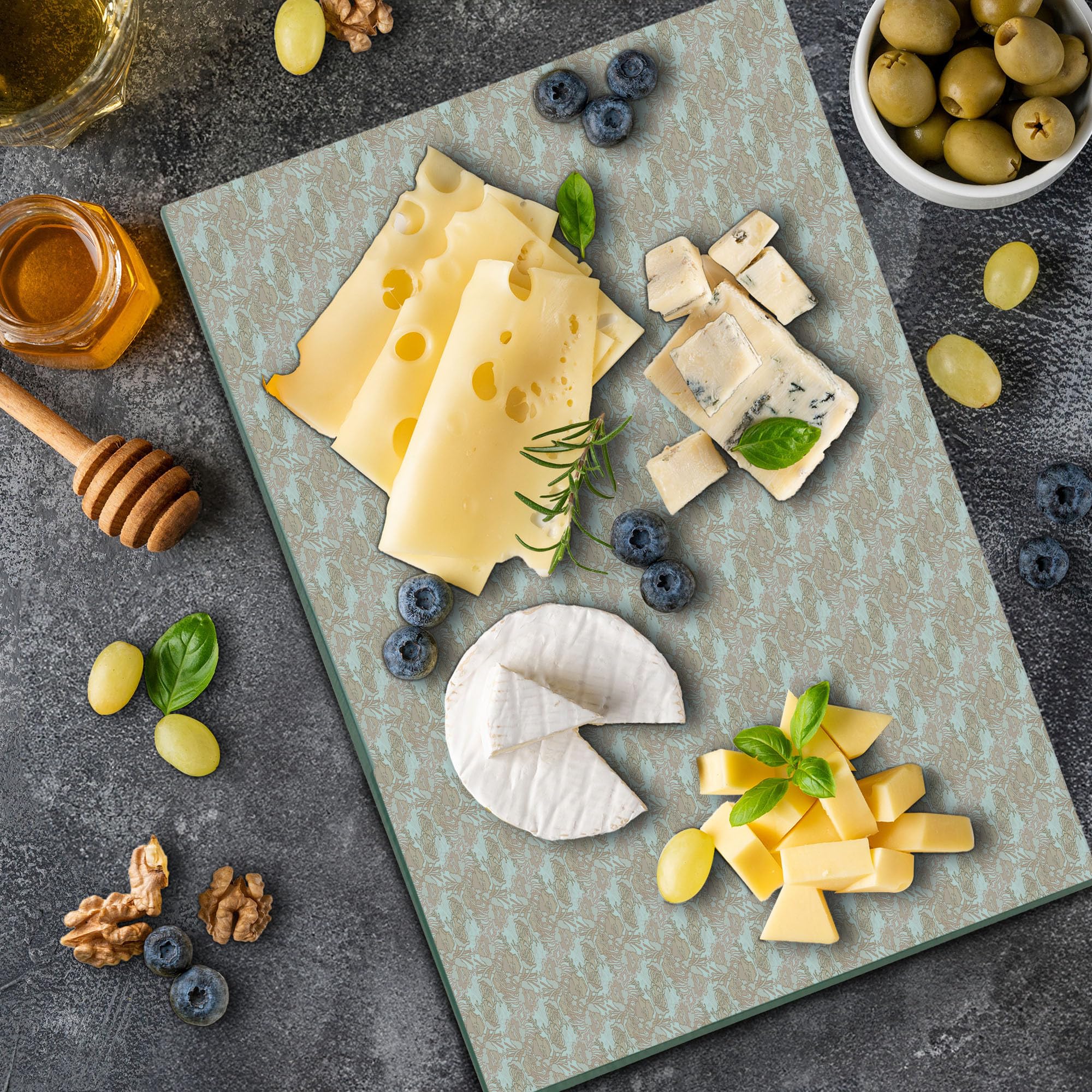 Ambesonne Floral Cutting Board - Hand Drawn Rustic Botany Blossoms Print, Tempered Glass Serving Board for Kitchen & Dining - Large Size (Pale Peach/Off White/Dark Brown) - Perfect for Cheese Platters, Charcuterie, and Home Decor